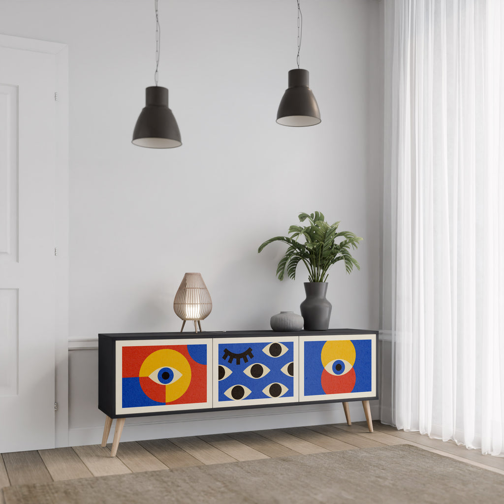 Mueble de TV de 3 puertas GEOMETRIC EYES en acabado negro