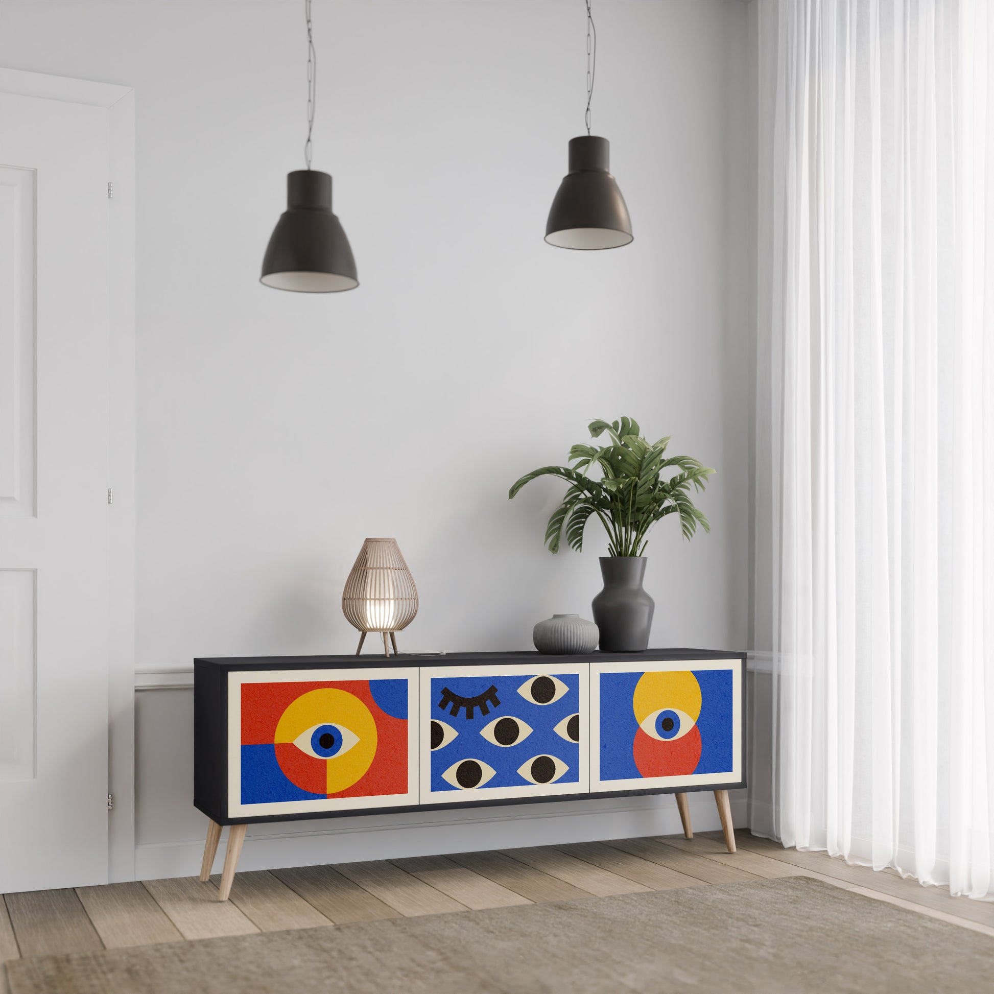 Mueble de TV de 3 puertas GEOMETRIC EYES en acabado negro
