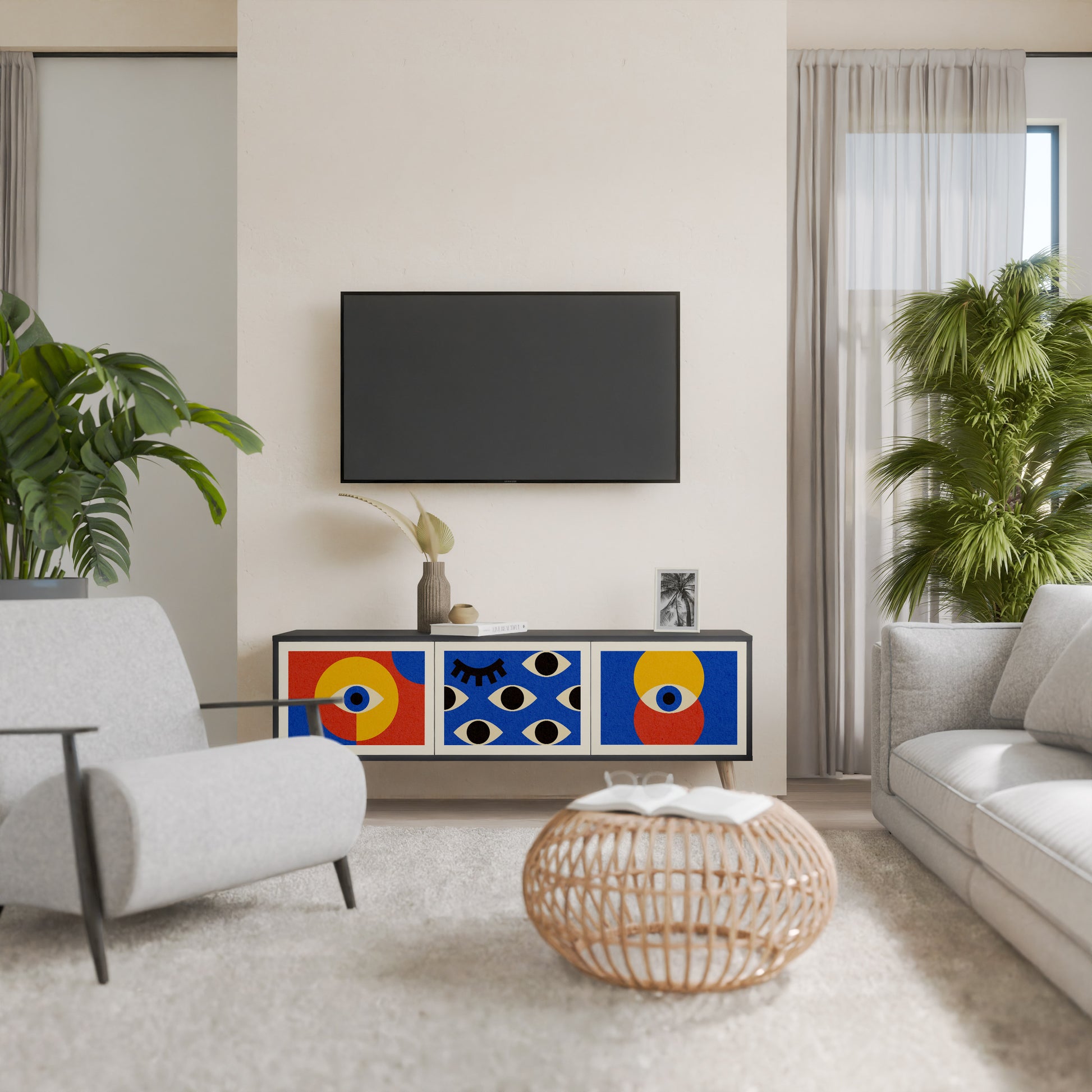 Mueble de TV de 3 puertas GEOMETRIC EYES en acabado negro