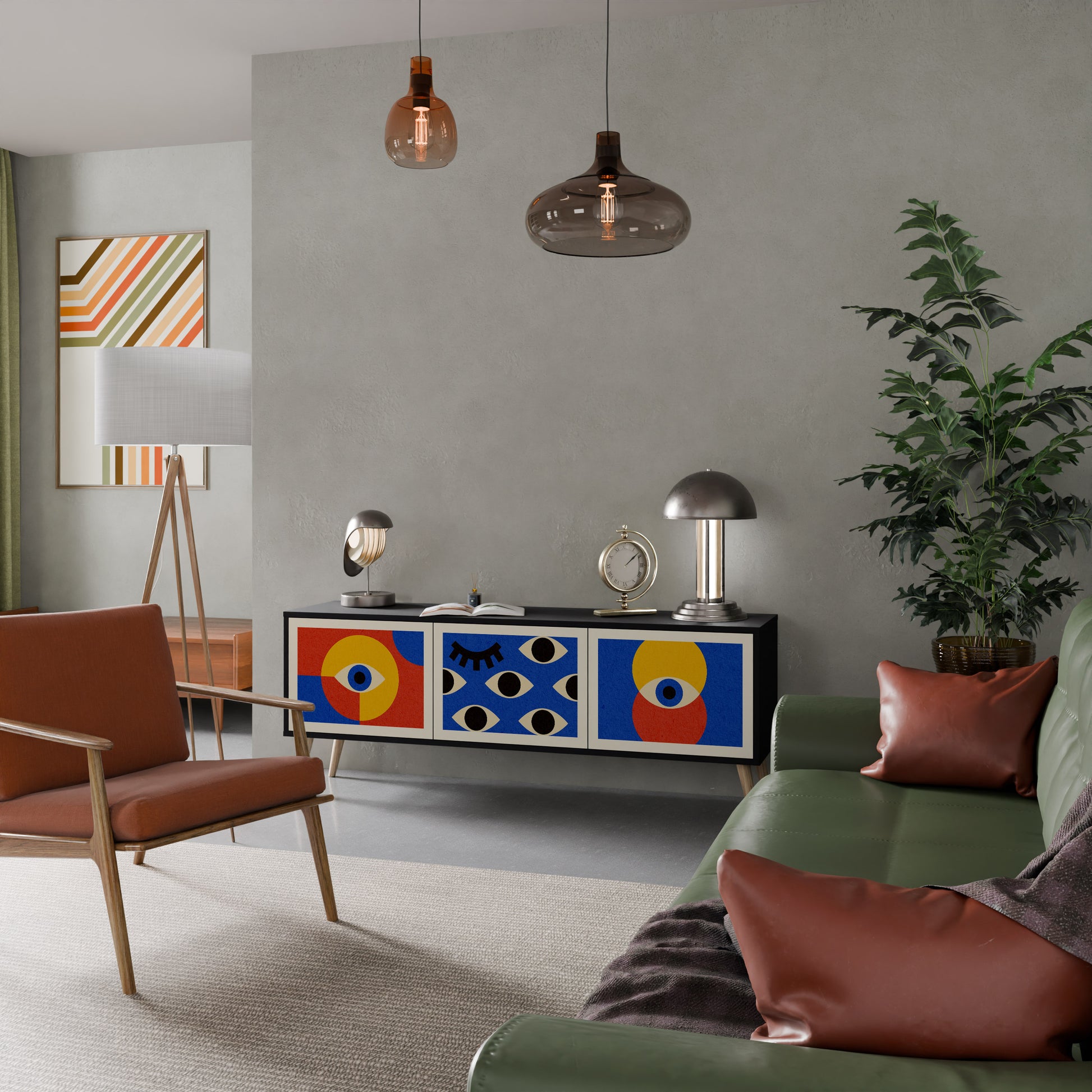 Mueble de TV de 3 puertas GEOMETRIC EYES en acabado negro