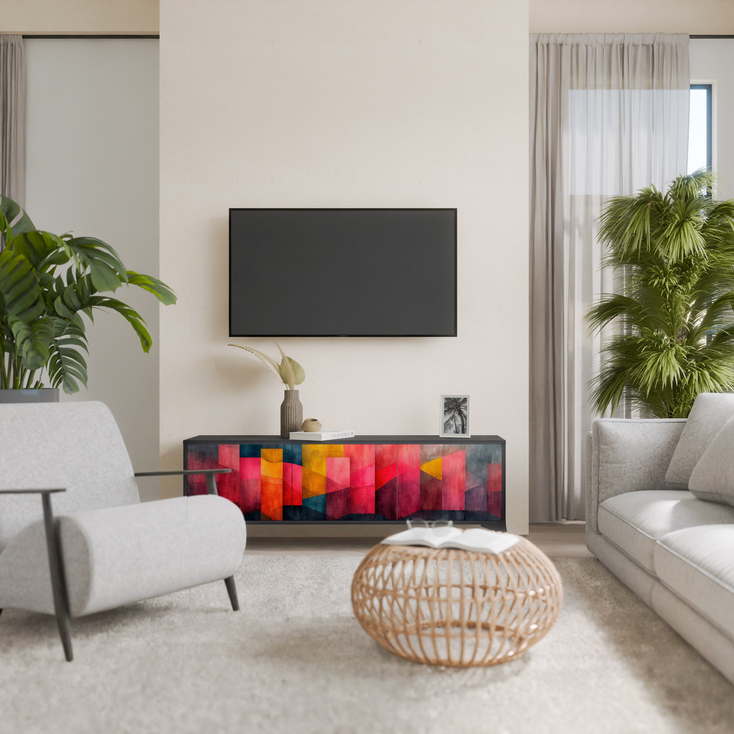 Mueble para TV de 3 puertas COLORFUL SOUNDS con acabado negro