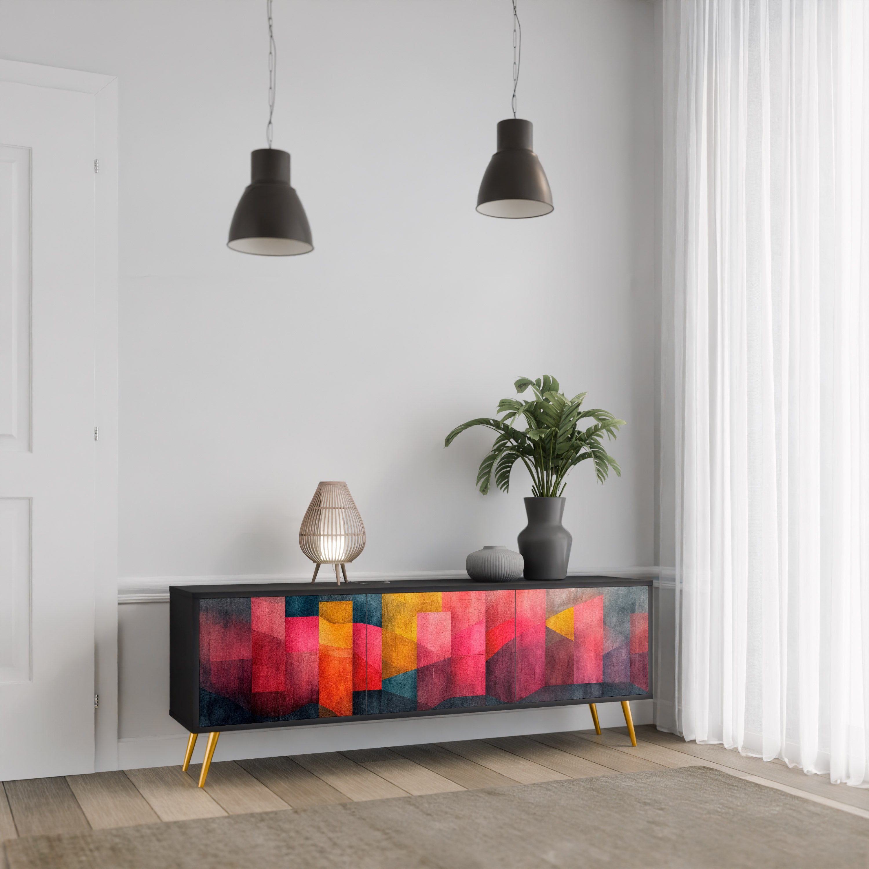 Mueble para TV de 3 puertas COLORFUL SOUNDS con acabado negro