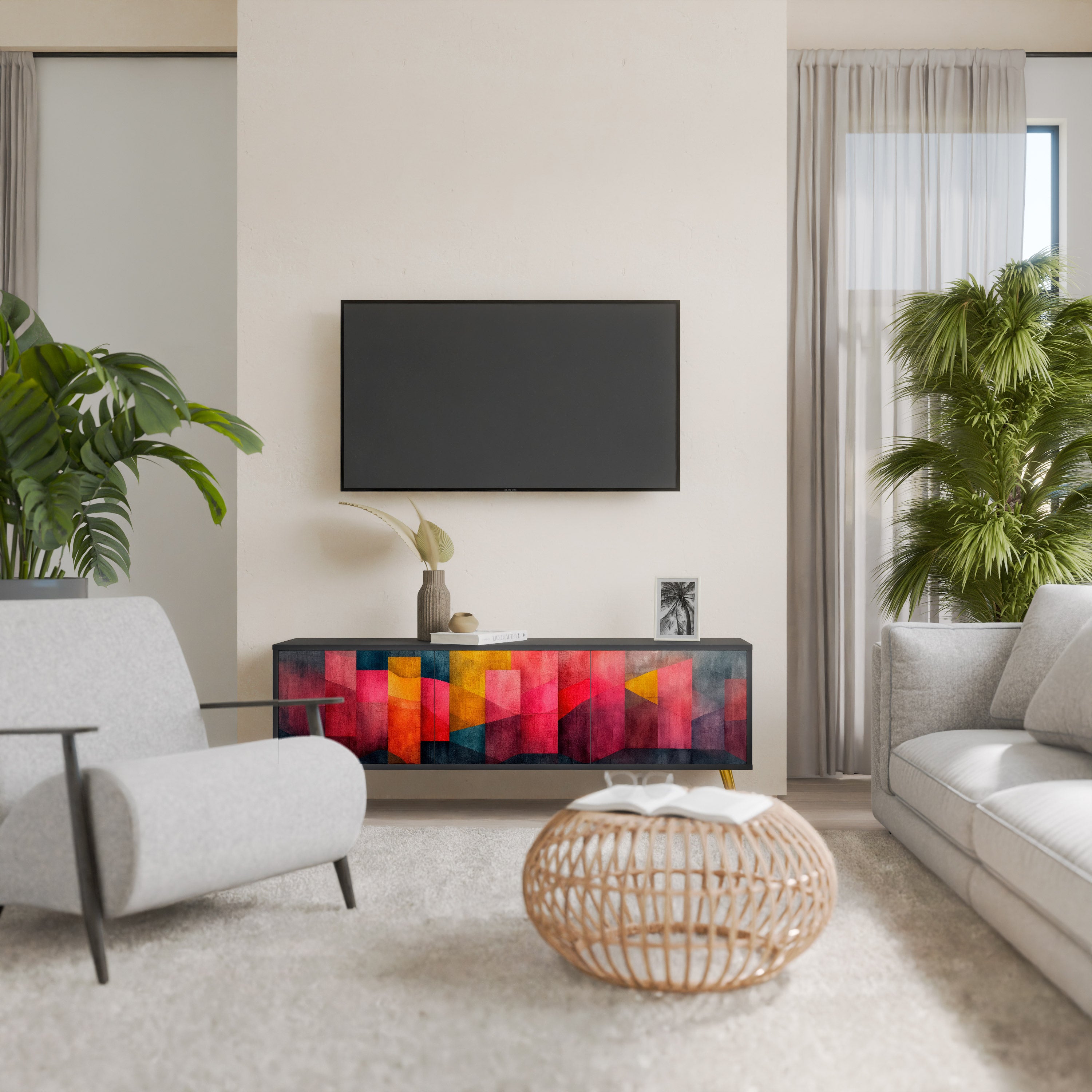 Mueble para TV de 3 puertas COLORFUL SOUNDS con acabado negro