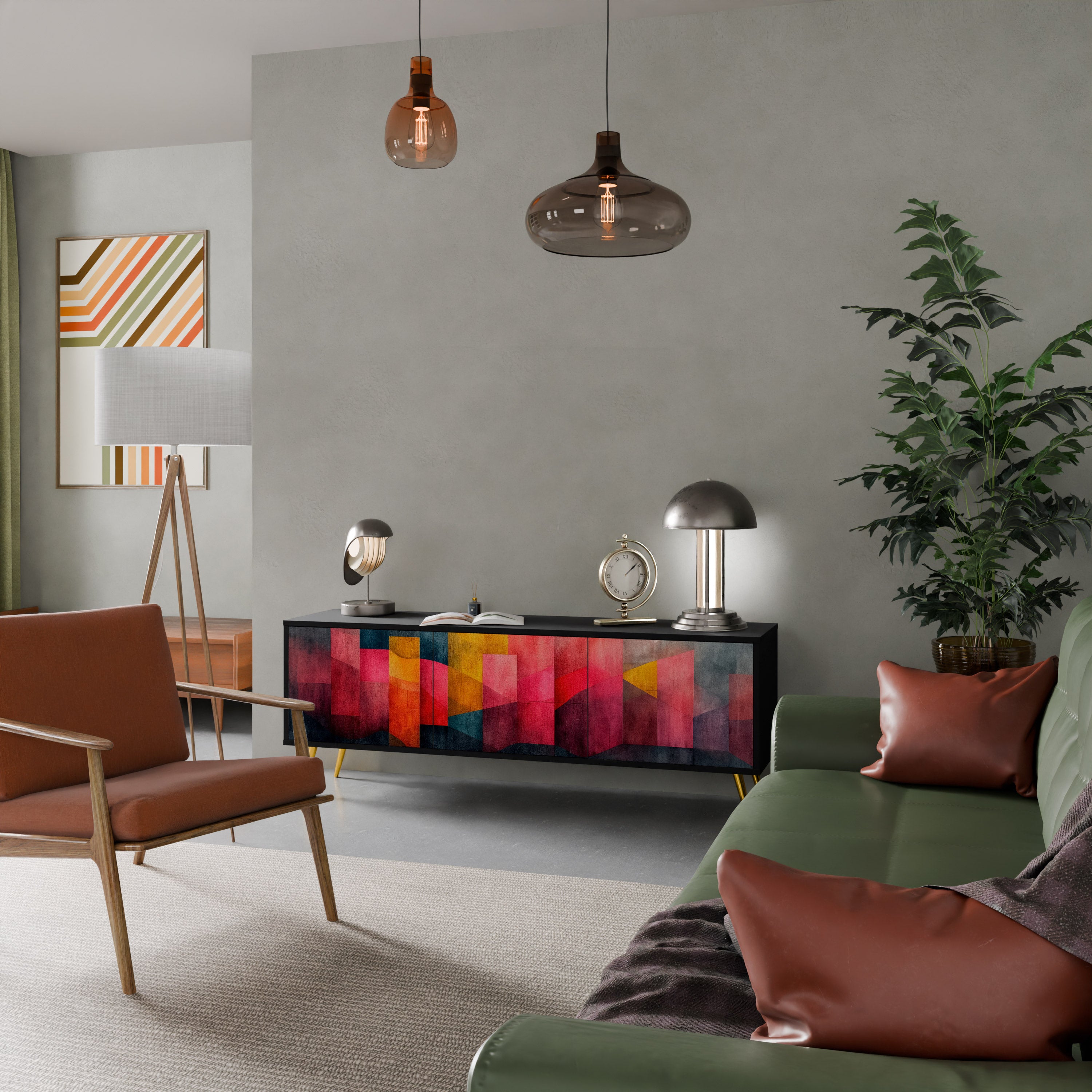 Mueble para TV de 3 puertas COLORFUL SOUNDS con acabado negro
