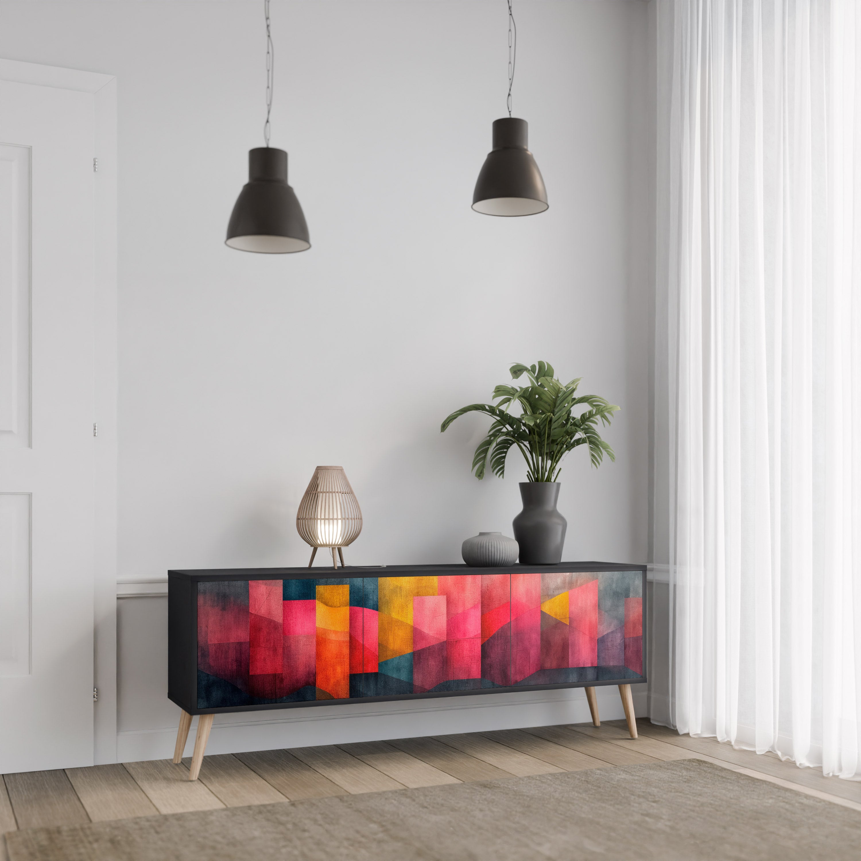 Mueble para TV de 3 puertas COLORFUL SOUNDS con acabado negro