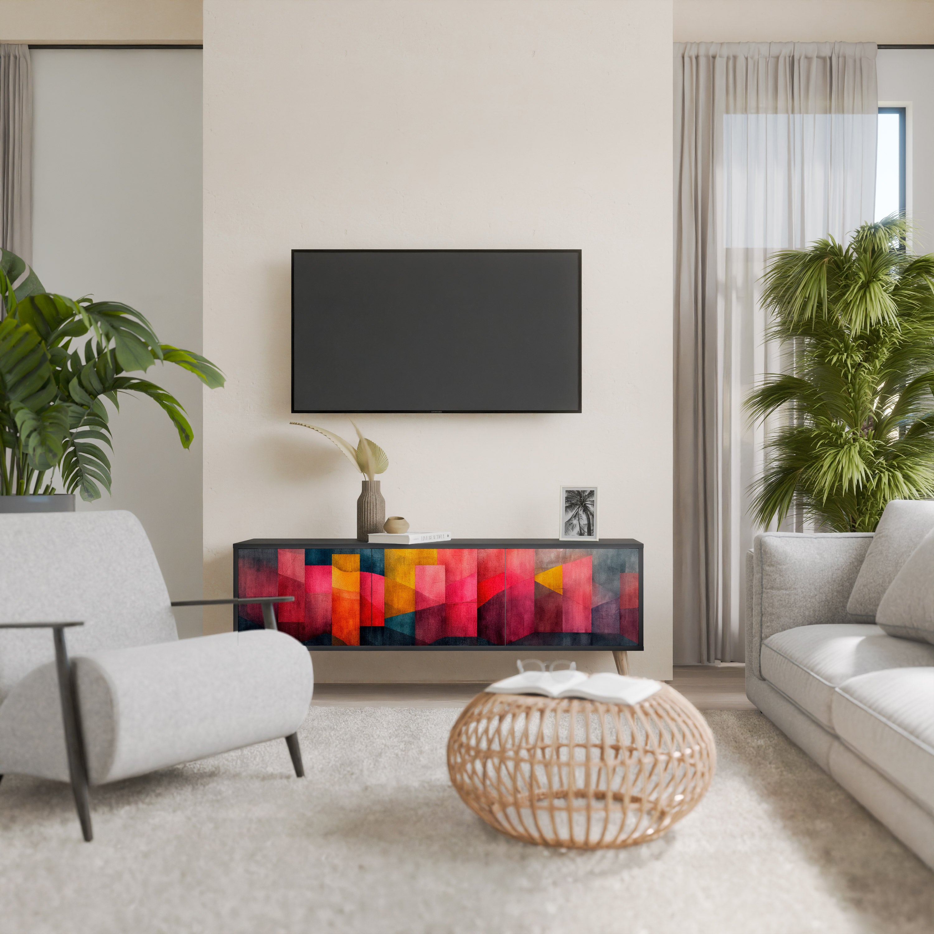 Mueble para TV de 3 puertas COLORFUL SOUNDS con acabado negro