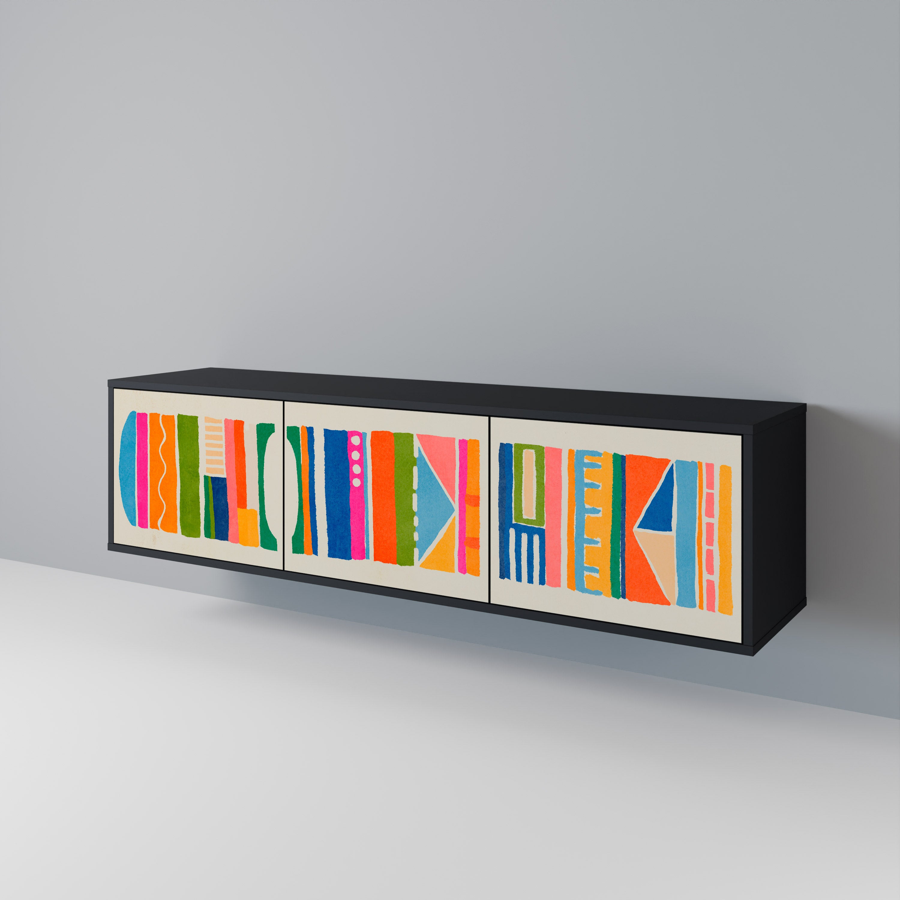 Mueble de TV de 3 puertas GEOMETRIC SHINE en acabado negro