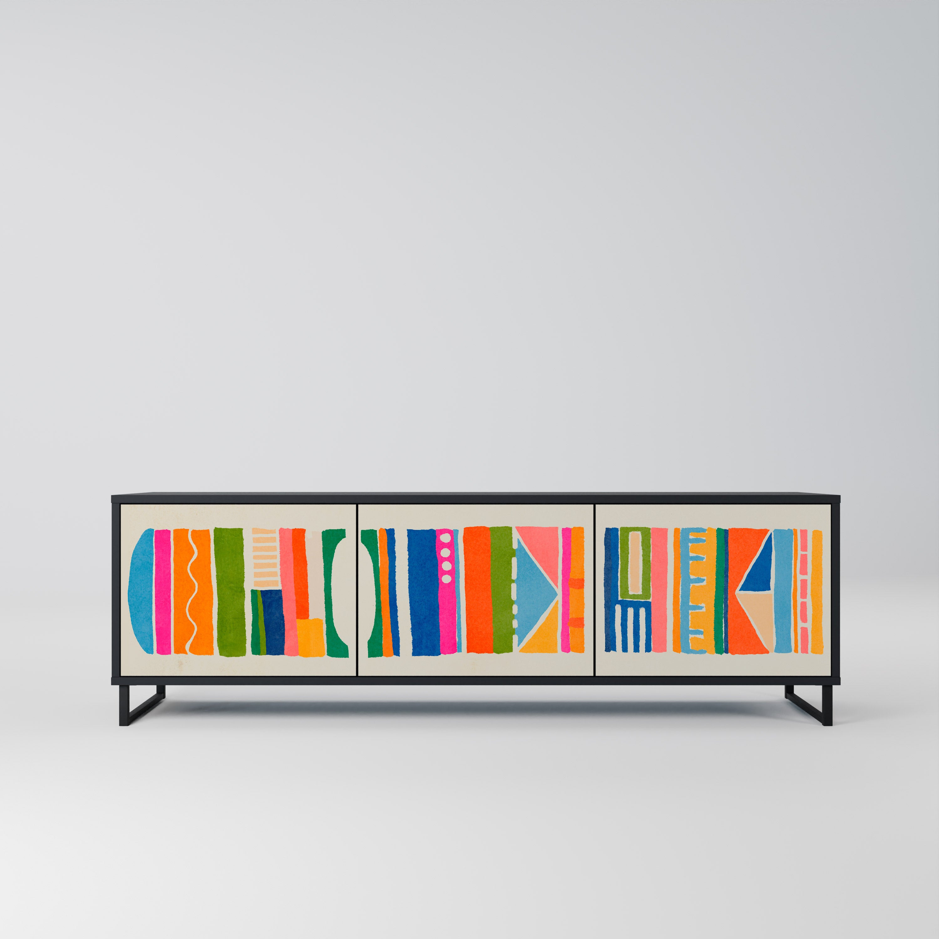 Mueble de TV de 3 puertas GEOMETRIC SHINE en acabado negro
