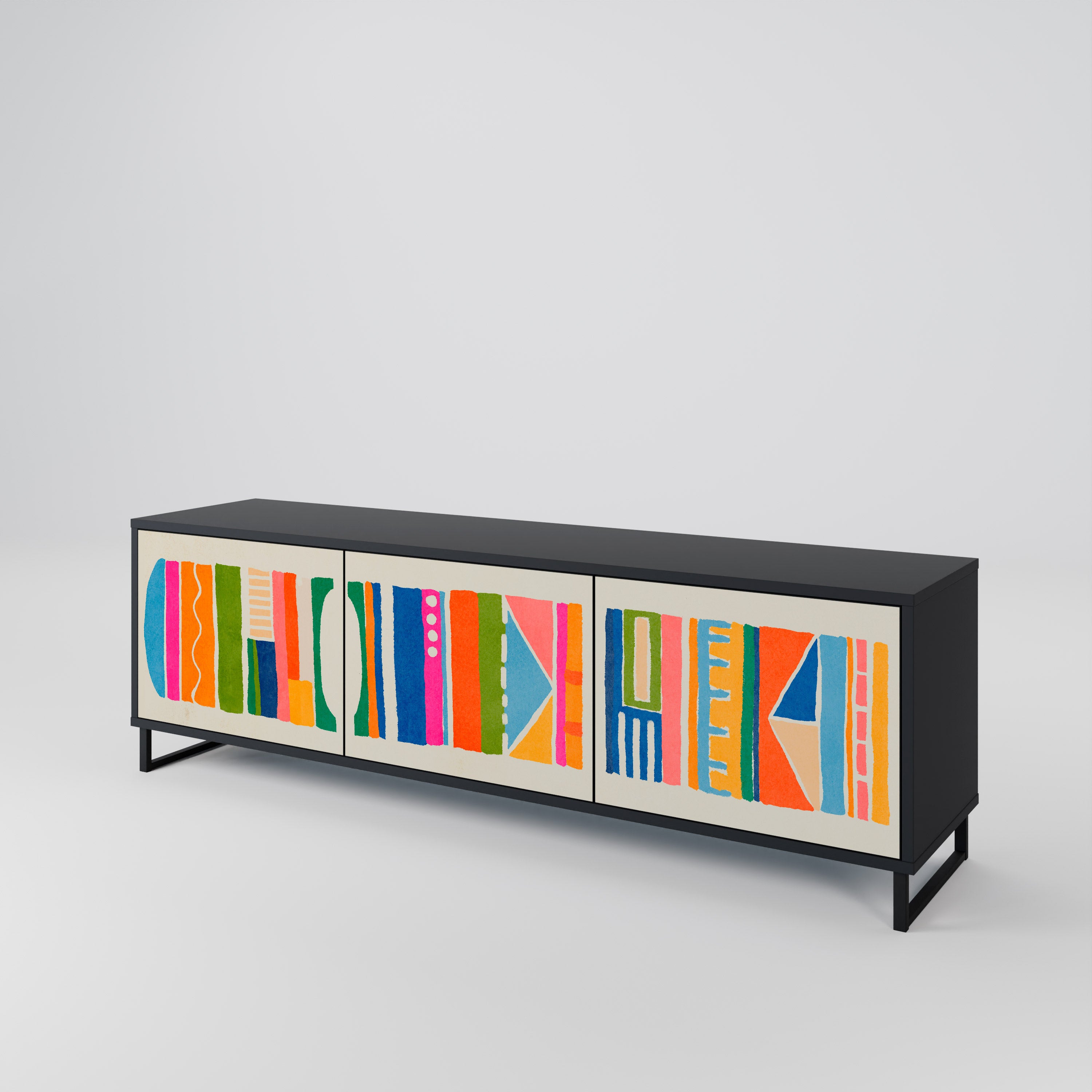 Mueble de TV de 3 puertas GEOMETRIC SHINE en acabado negro