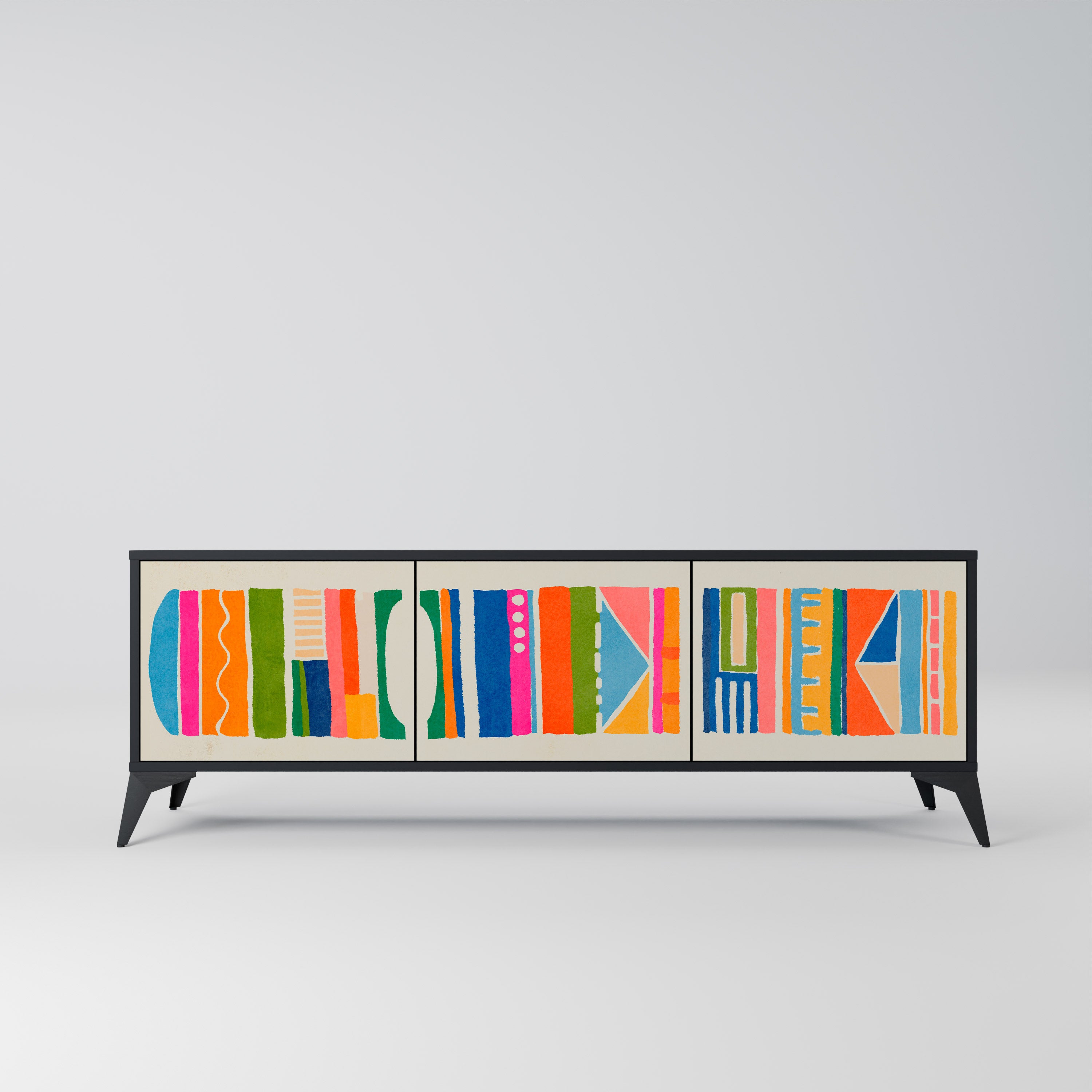 Mueble de TV de 3 puertas GEOMETRIC SHINE en acabado negro