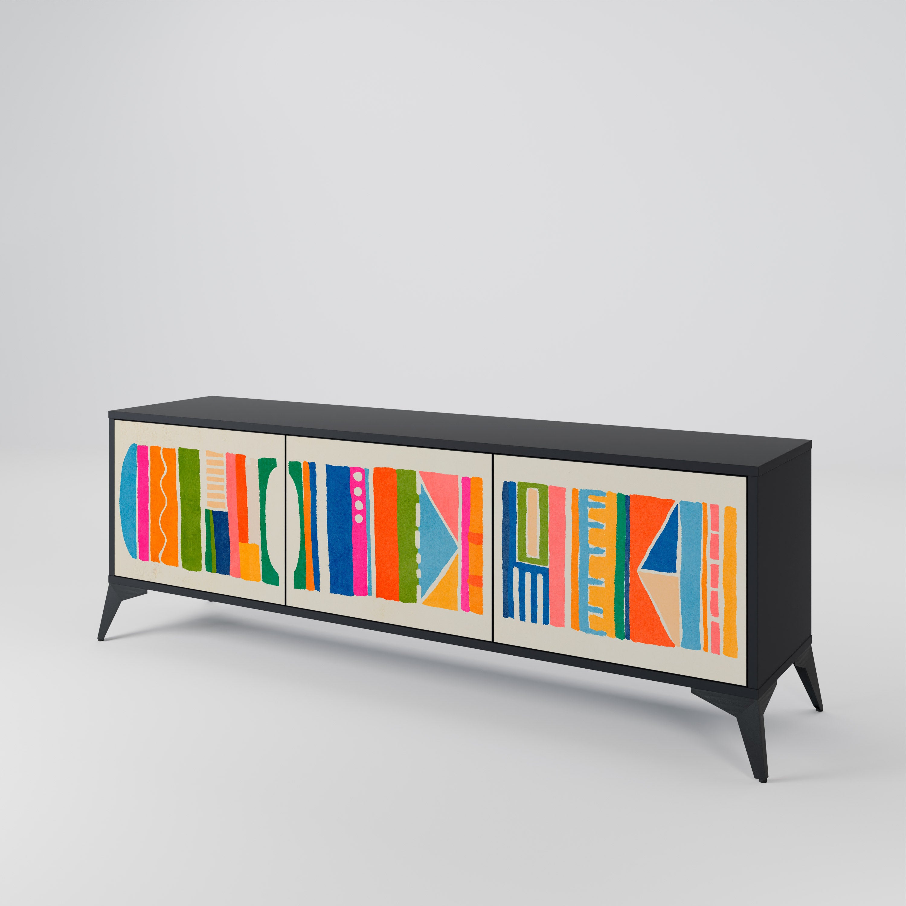 Mueble de TV de 3 puertas GEOMETRIC SHINE en acabado negro