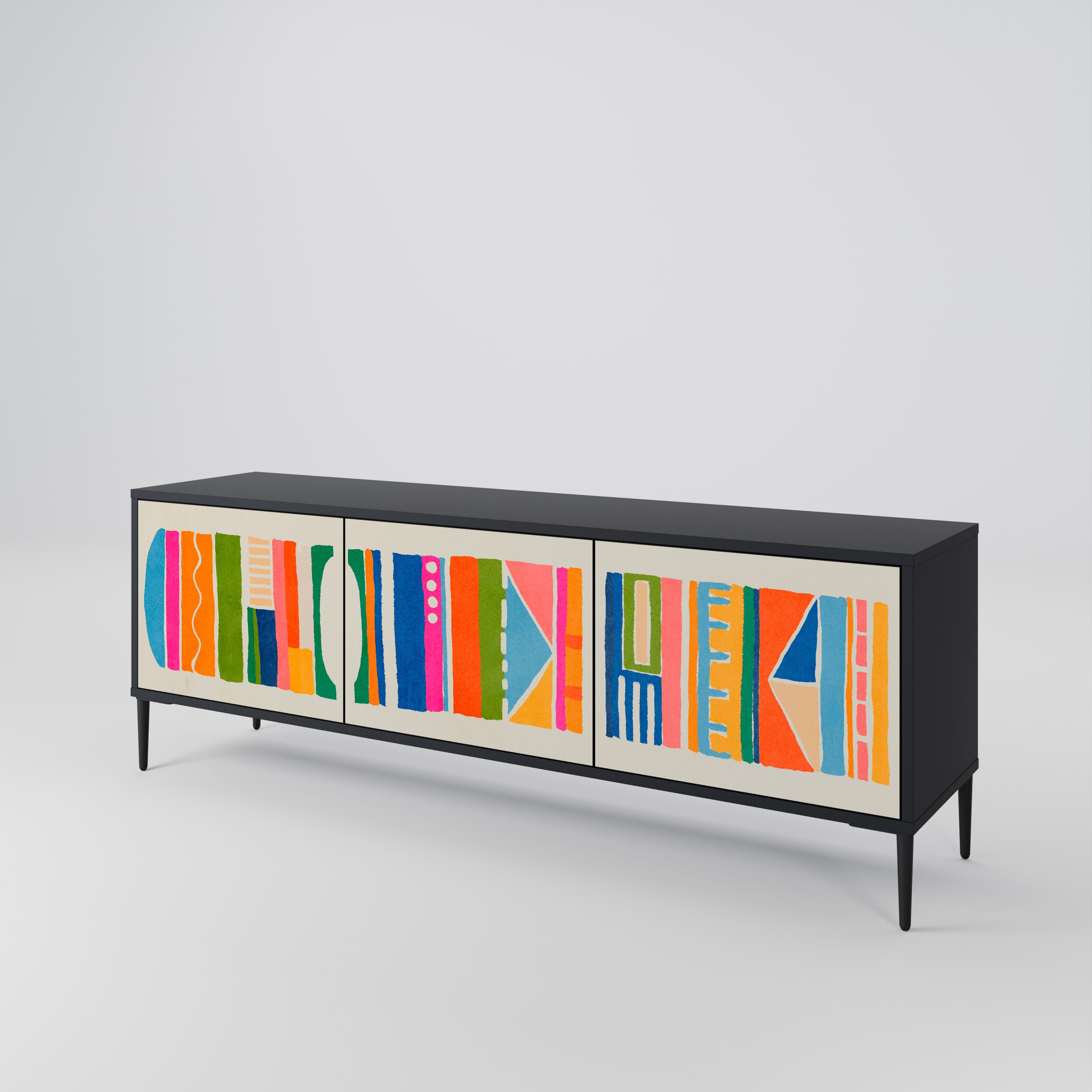 Mueble de TV de 3 puertas GEOMETRIC SHINE en acabado negro