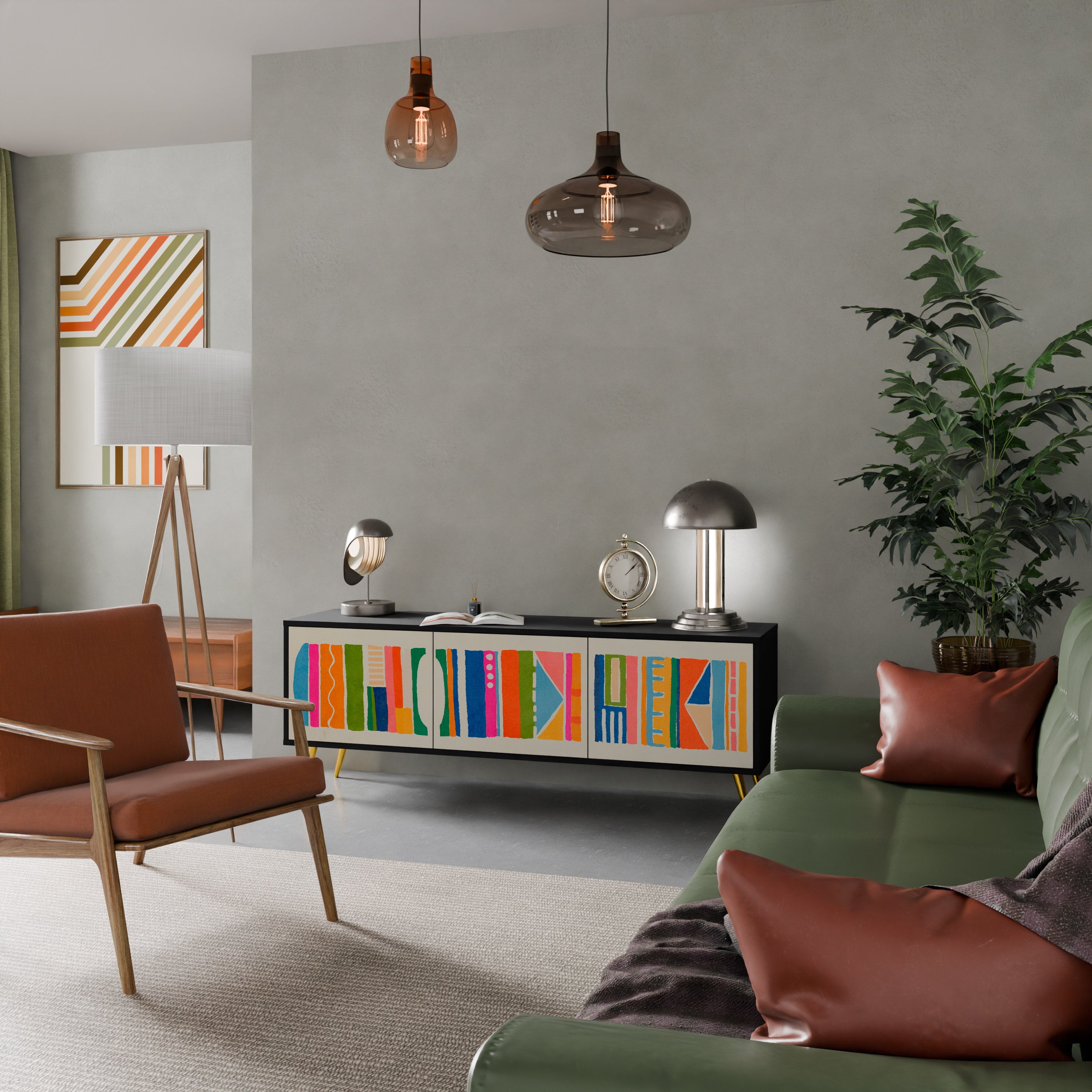 Mueble de TV de 3 puertas GEOMETRIC SHINE en acabado negro