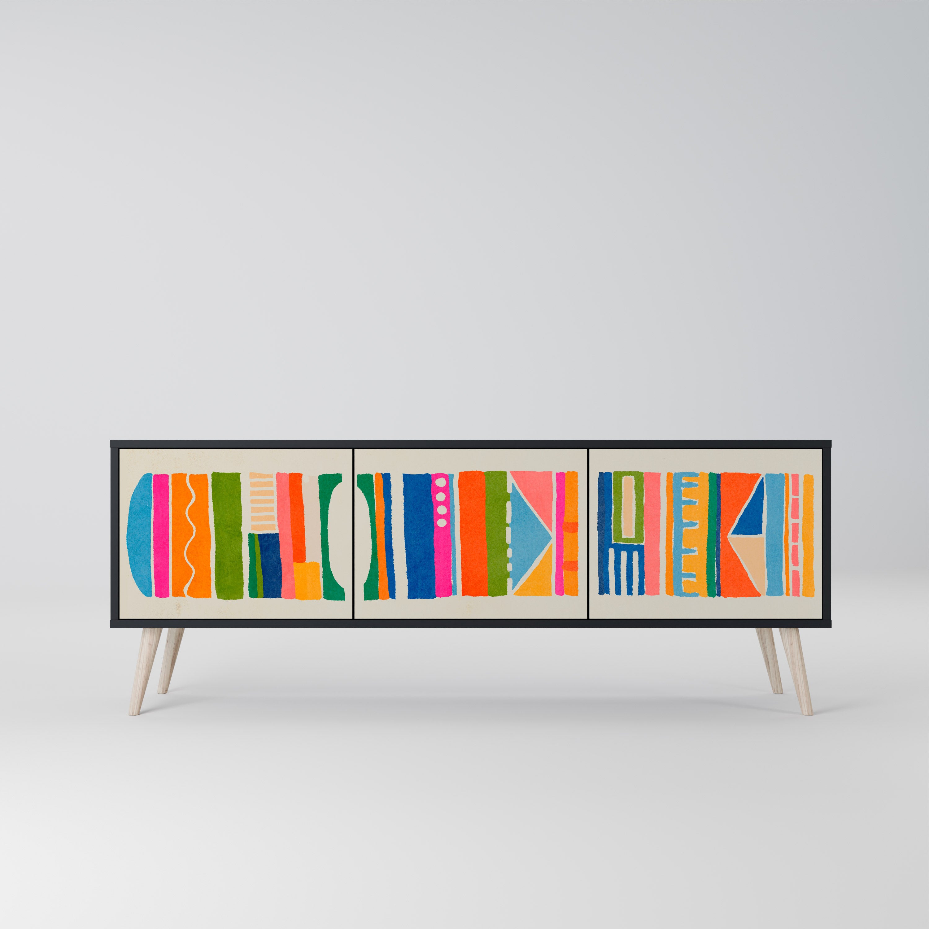 Mueble de TV de 3 puertas GEOMETRIC SHINE en acabado negro