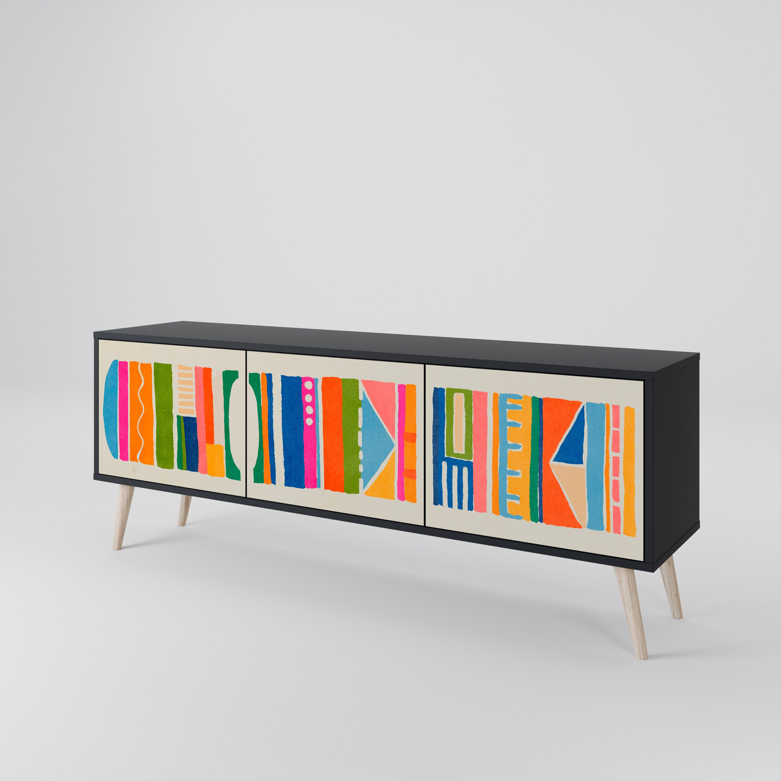 Mueble de TV de 3 puertas GEOMETRIC SHINE en acabado negro
