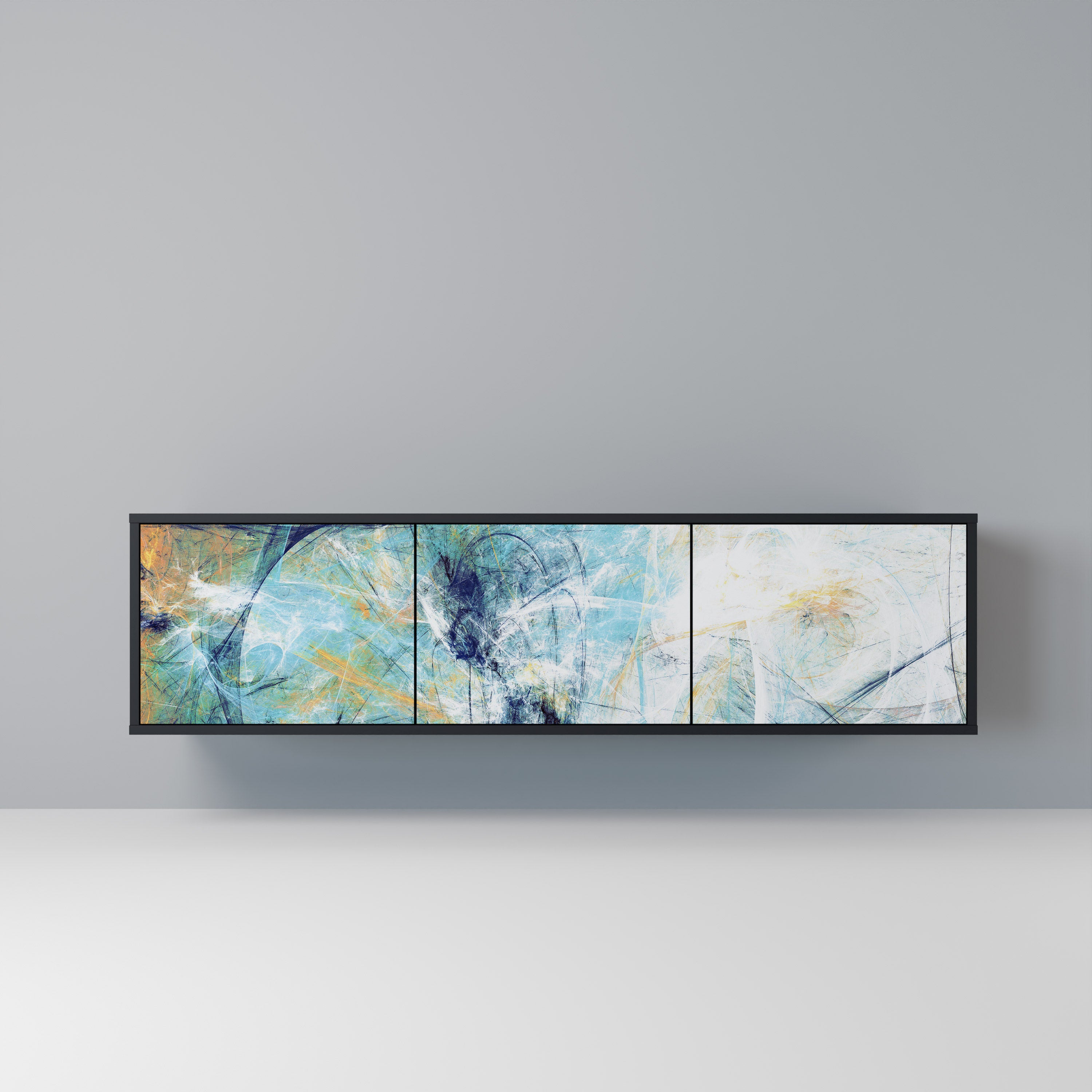 PENSAMIENTOS ABSTRACTOS Mueble de TV de 3 puertas en acabado negro