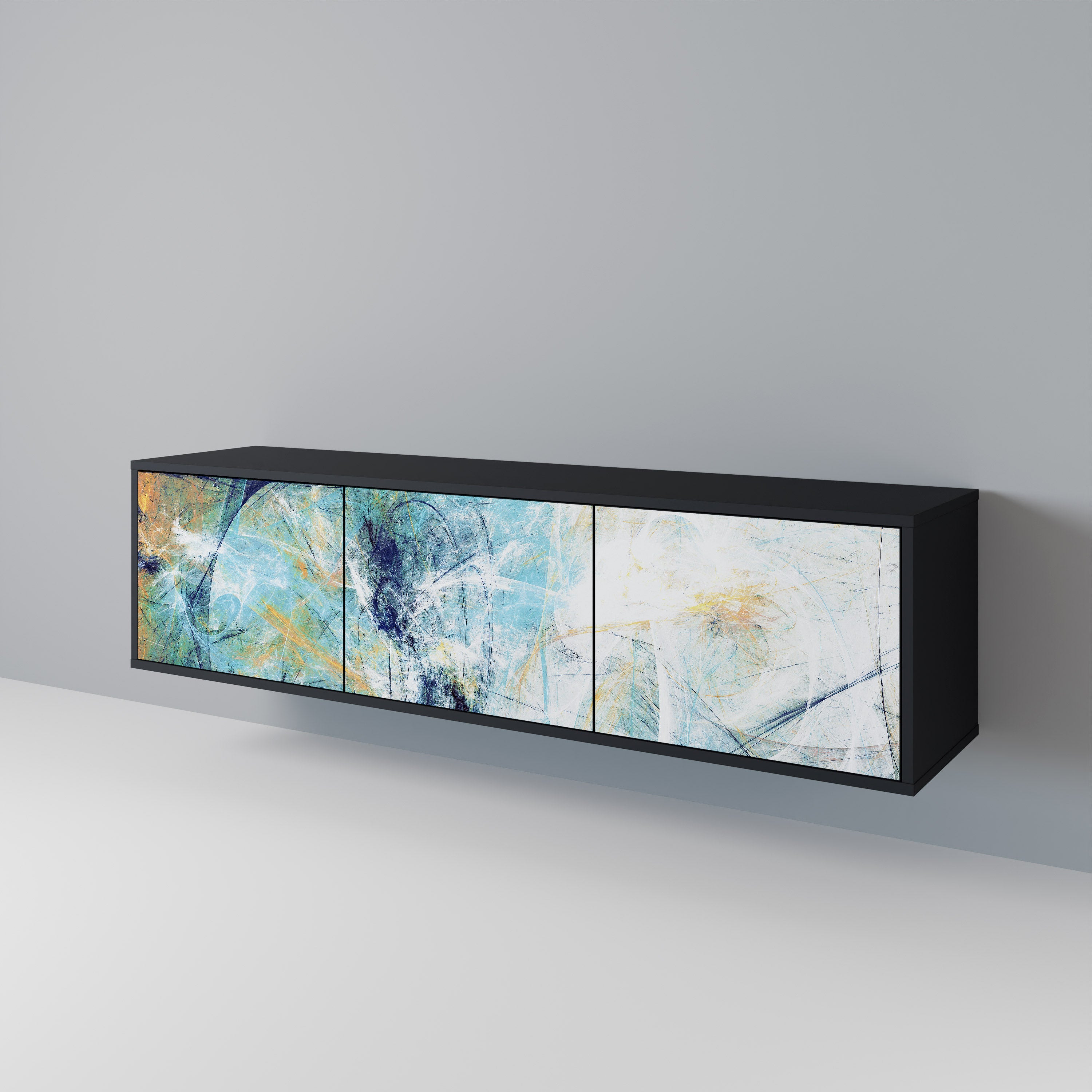 PENSAMIENTOS ABSTRACTOS Mueble de TV de 3 puertas en acabado negro