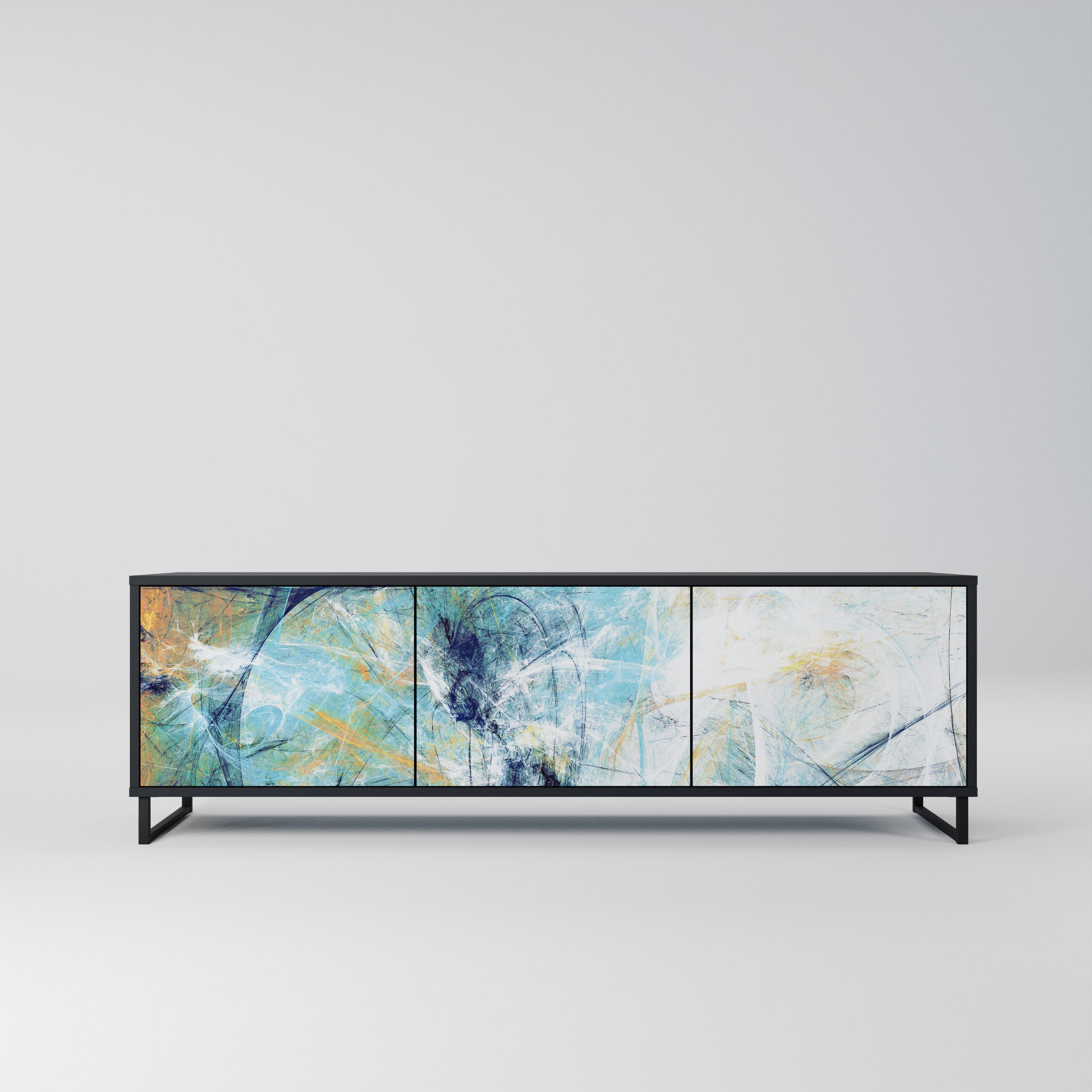 PENSAMIENTOS ABSTRACTOS Mueble de TV de 3 puertas en acabado negro