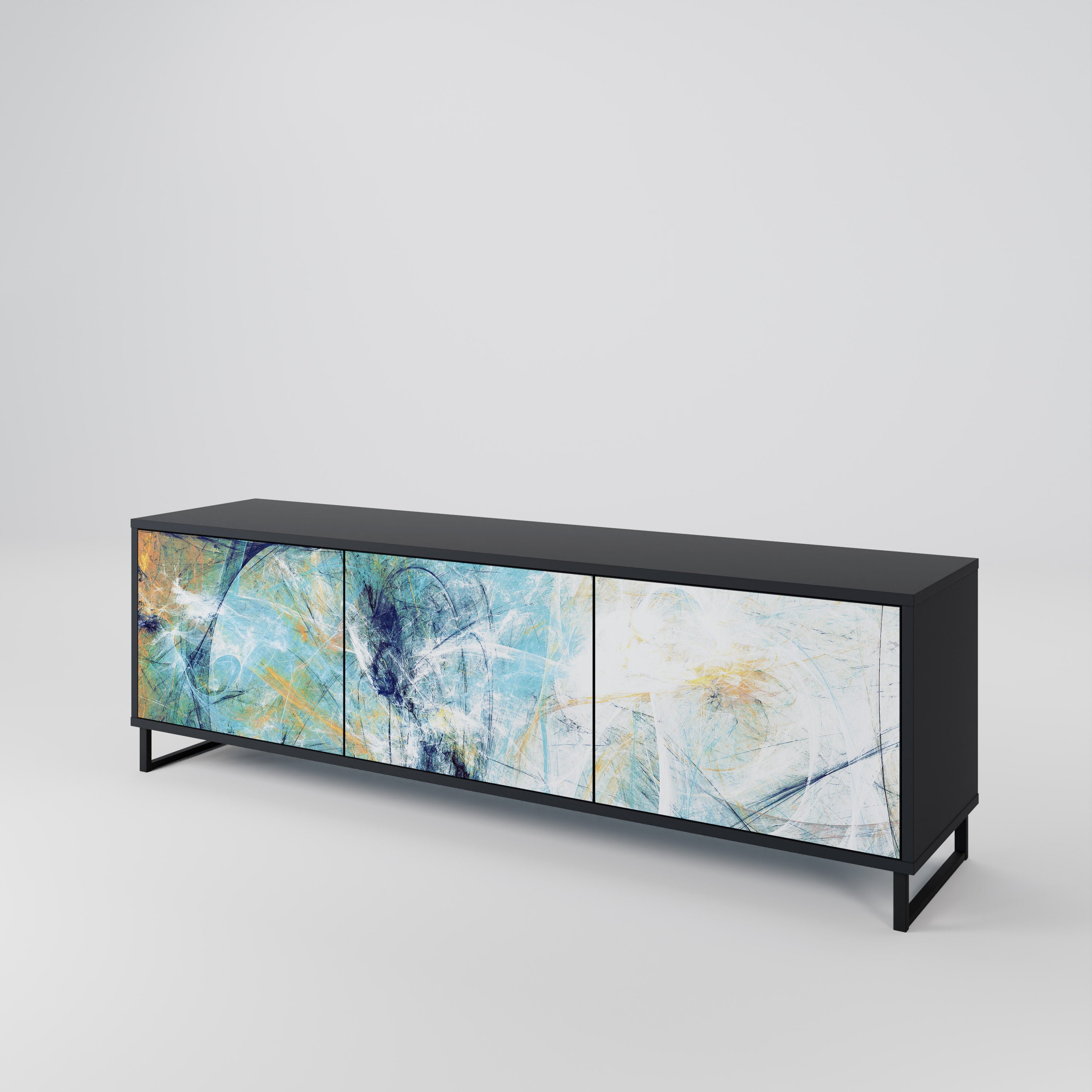 PENSAMIENTOS ABSTRACTOS Mueble de TV de 3 puertas en acabado negro