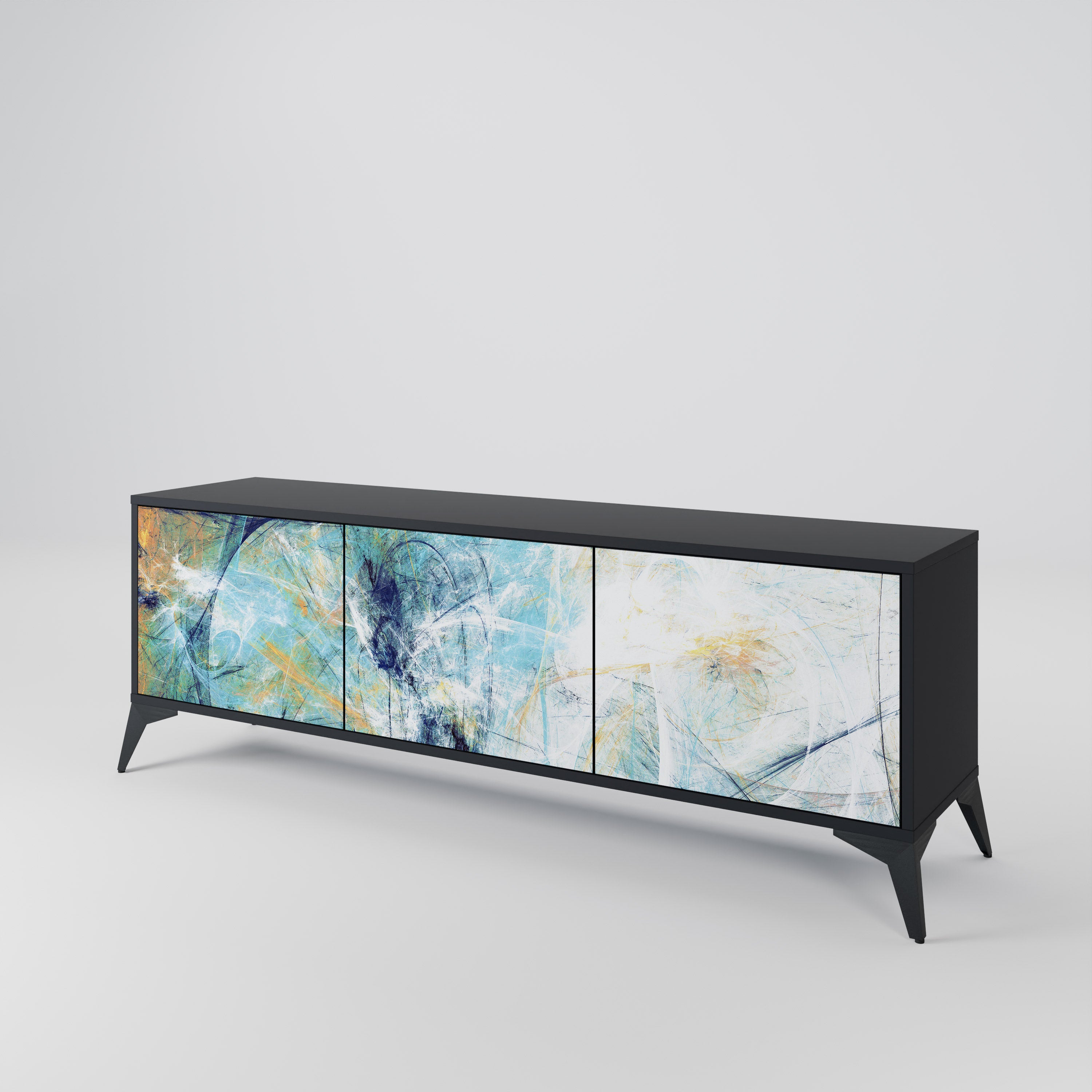 PENSAMIENTOS ABSTRACTOS Mueble de TV de 3 puertas en acabado negro
