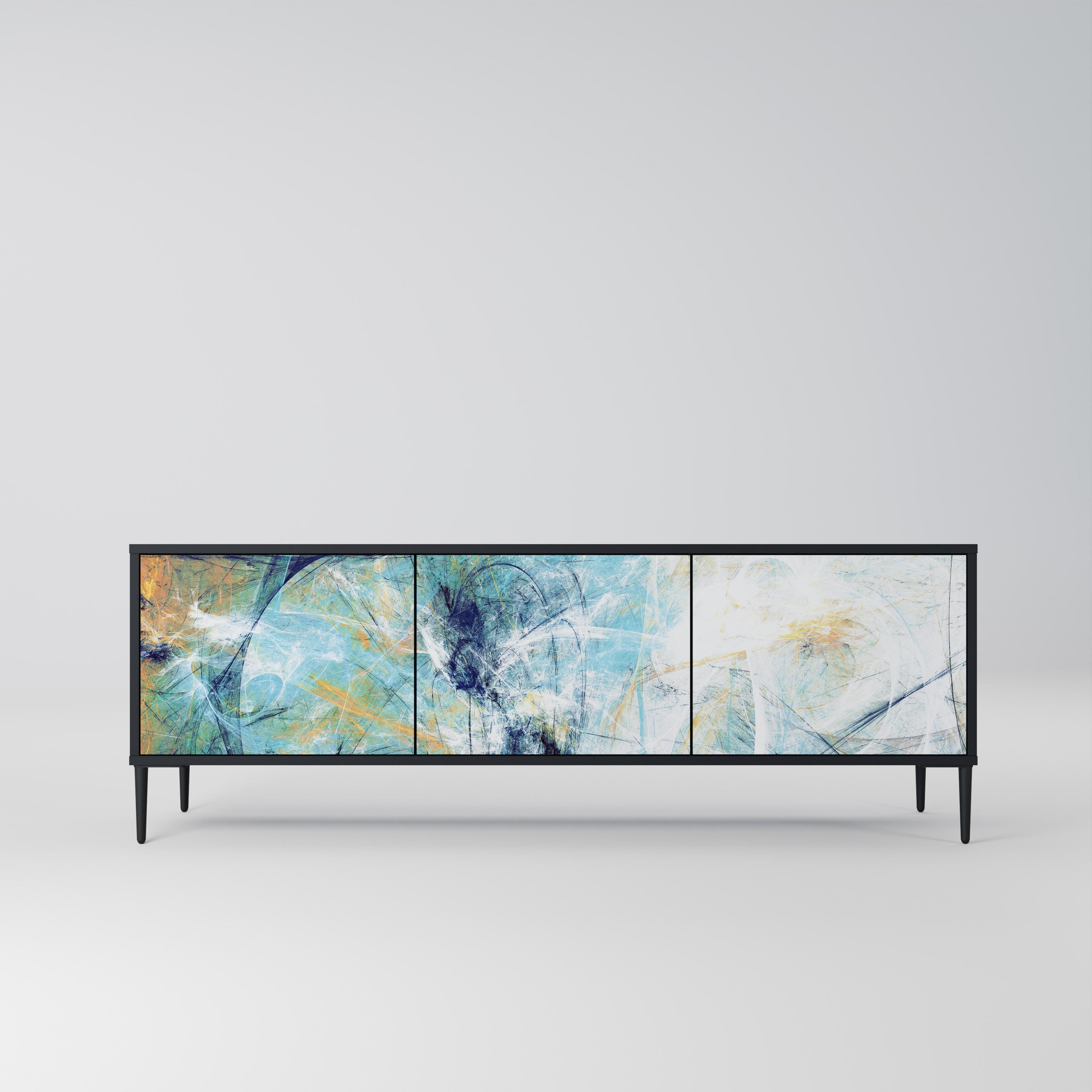 PENSAMIENTOS ABSTRACTOS Mueble de TV de 3 puertas en acabado negro