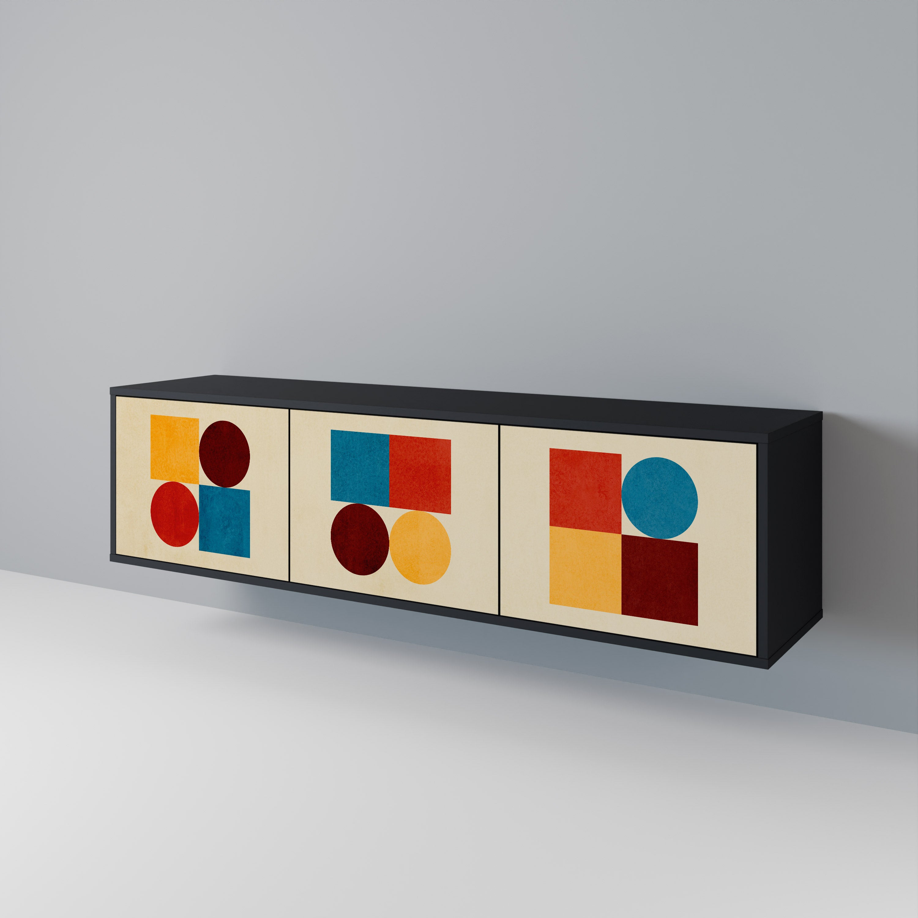 Mueble de TV de 3 puertas GEOMETRIC PUZZLE en acabado negro
