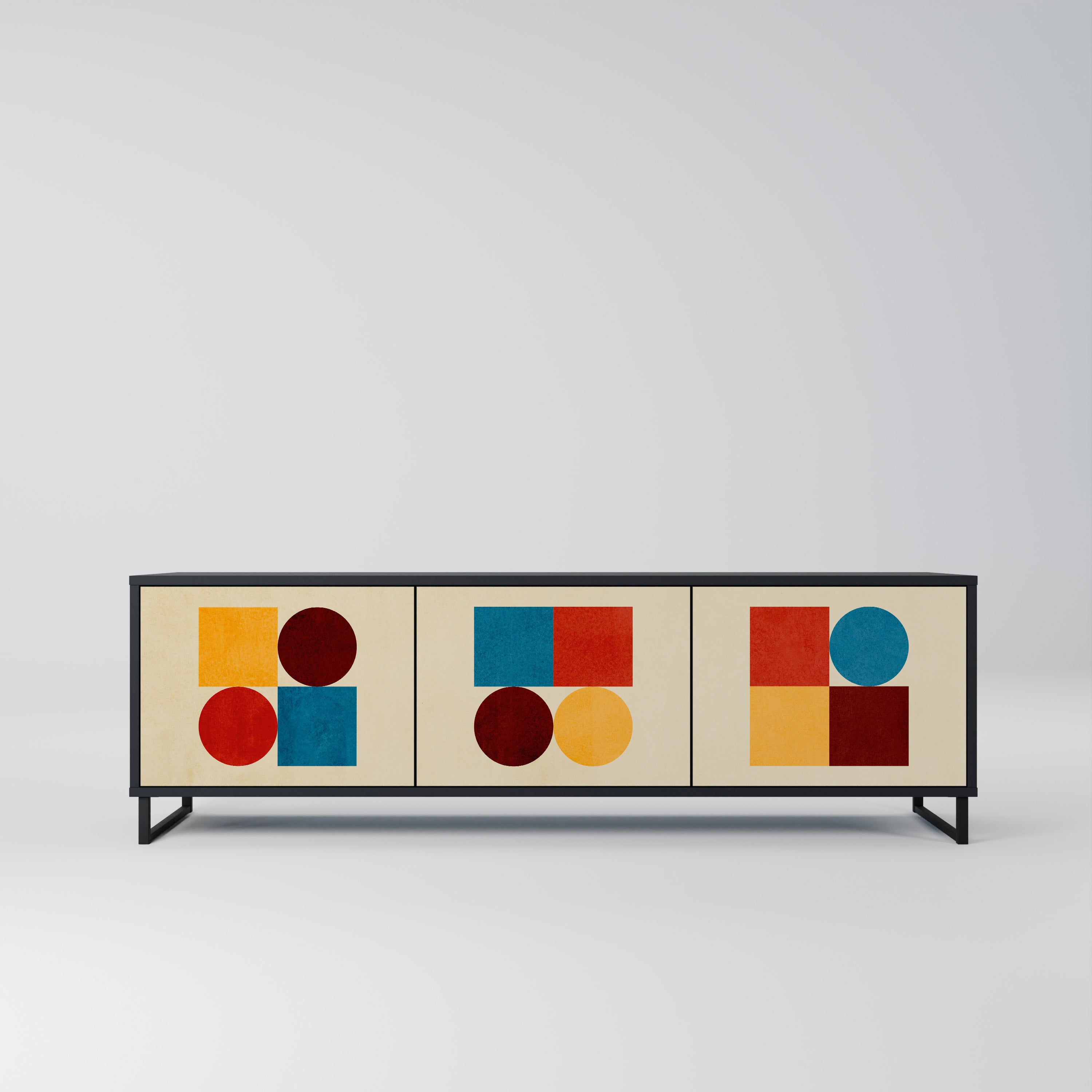 Mueble de TV de 3 puertas GEOMETRIC PUZZLE en acabado negro