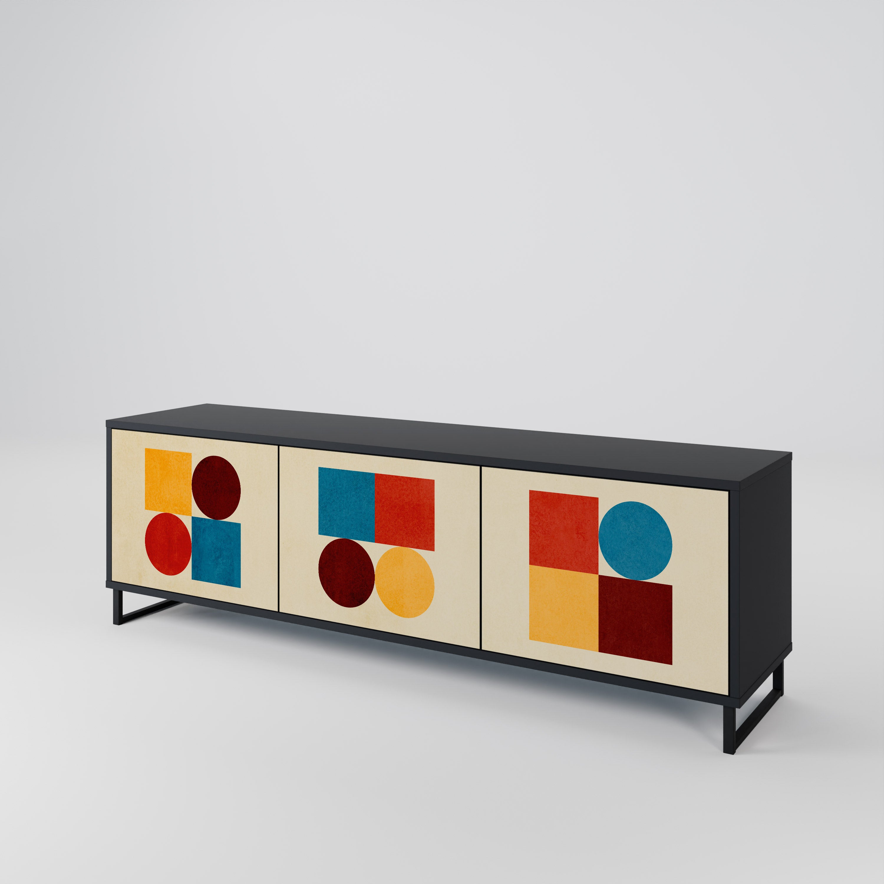 Mueble de TV de 3 puertas GEOMETRIC PUZZLE en acabado negro