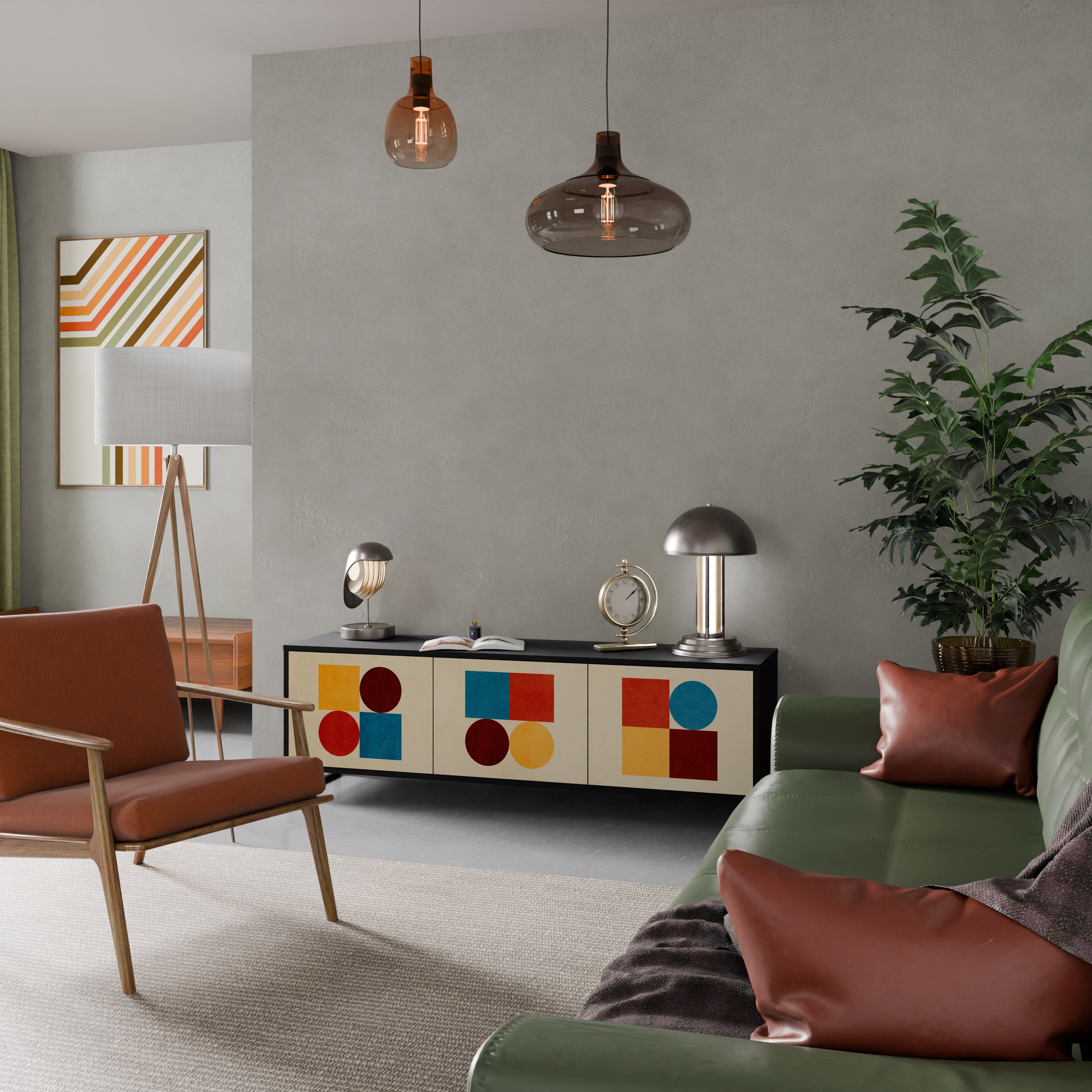 Mueble de TV de 3 puertas GEOMETRIC PUZZLE en acabado negro