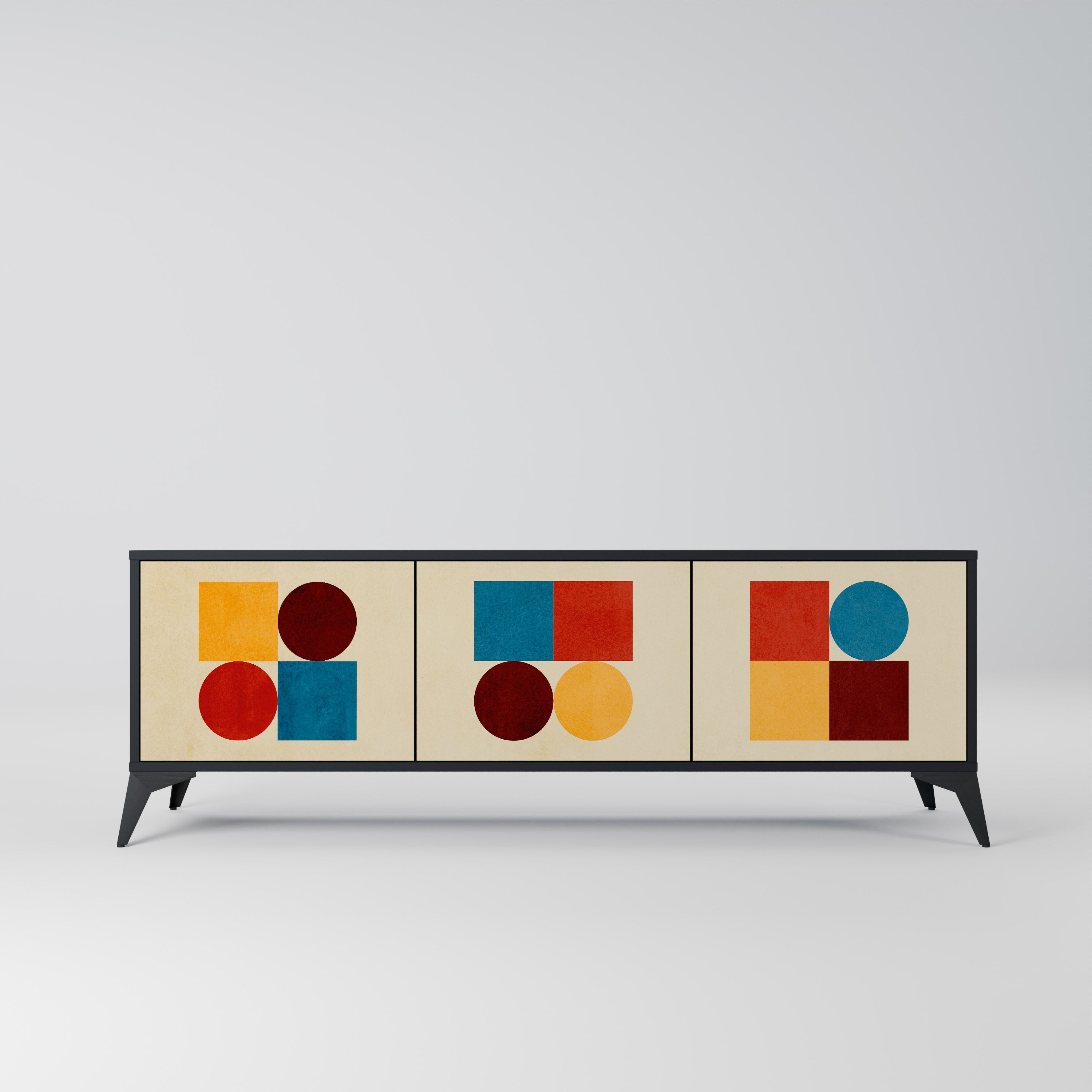 Mueble de TV de 3 puertas GEOMETRIC PUZZLE en acabado negro