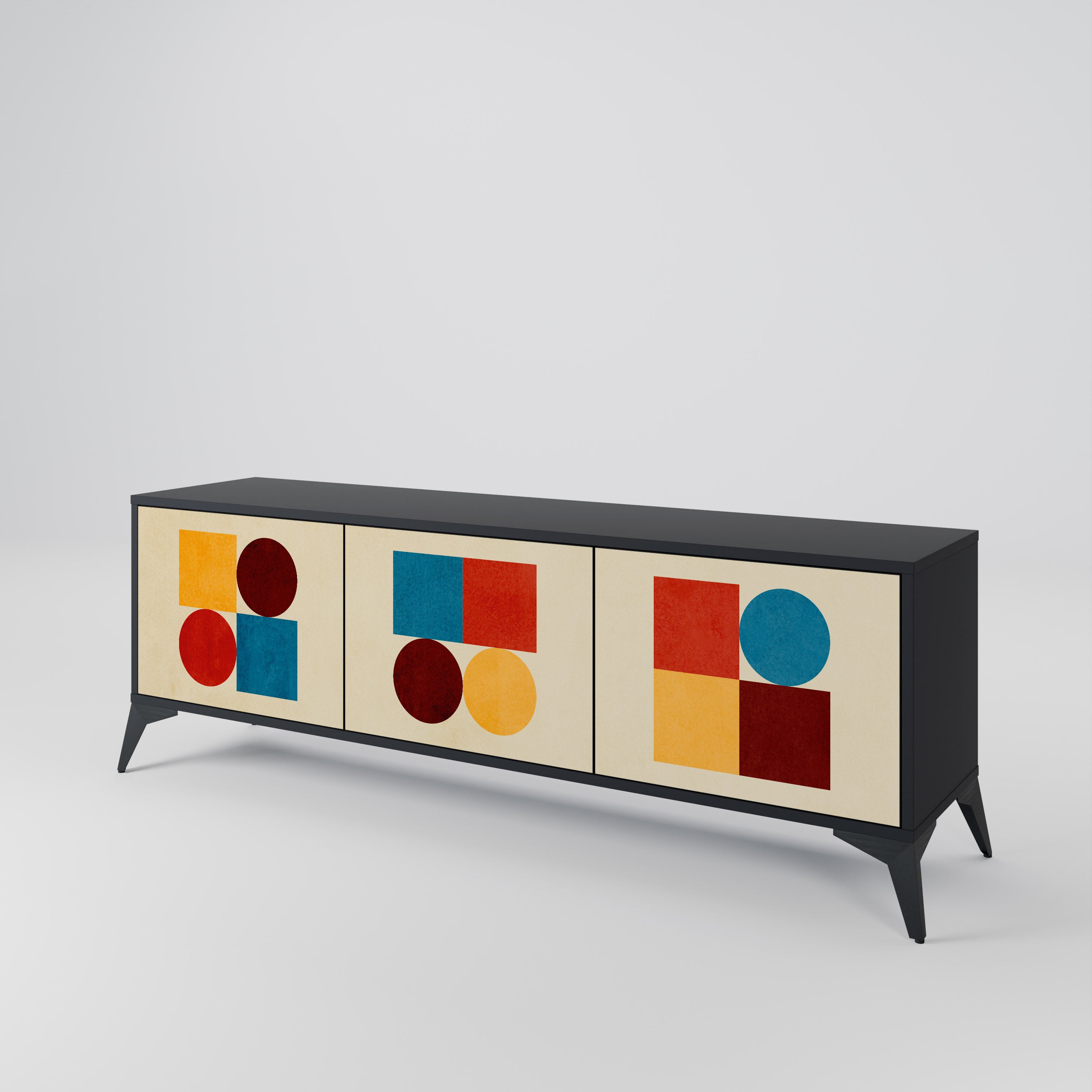Mueble de TV de 3 puertas GEOMETRIC PUZZLE en acabado negro