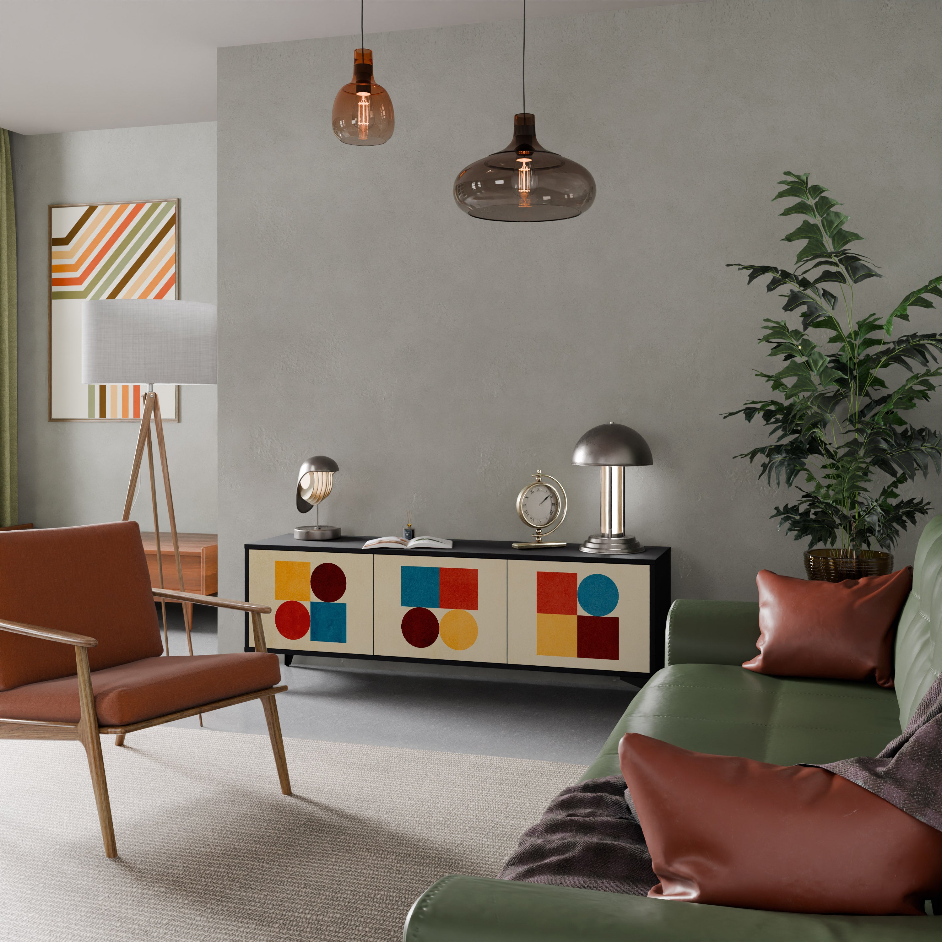 Mueble de TV de 3 puertas GEOMETRIC PUZZLE en acabado negro