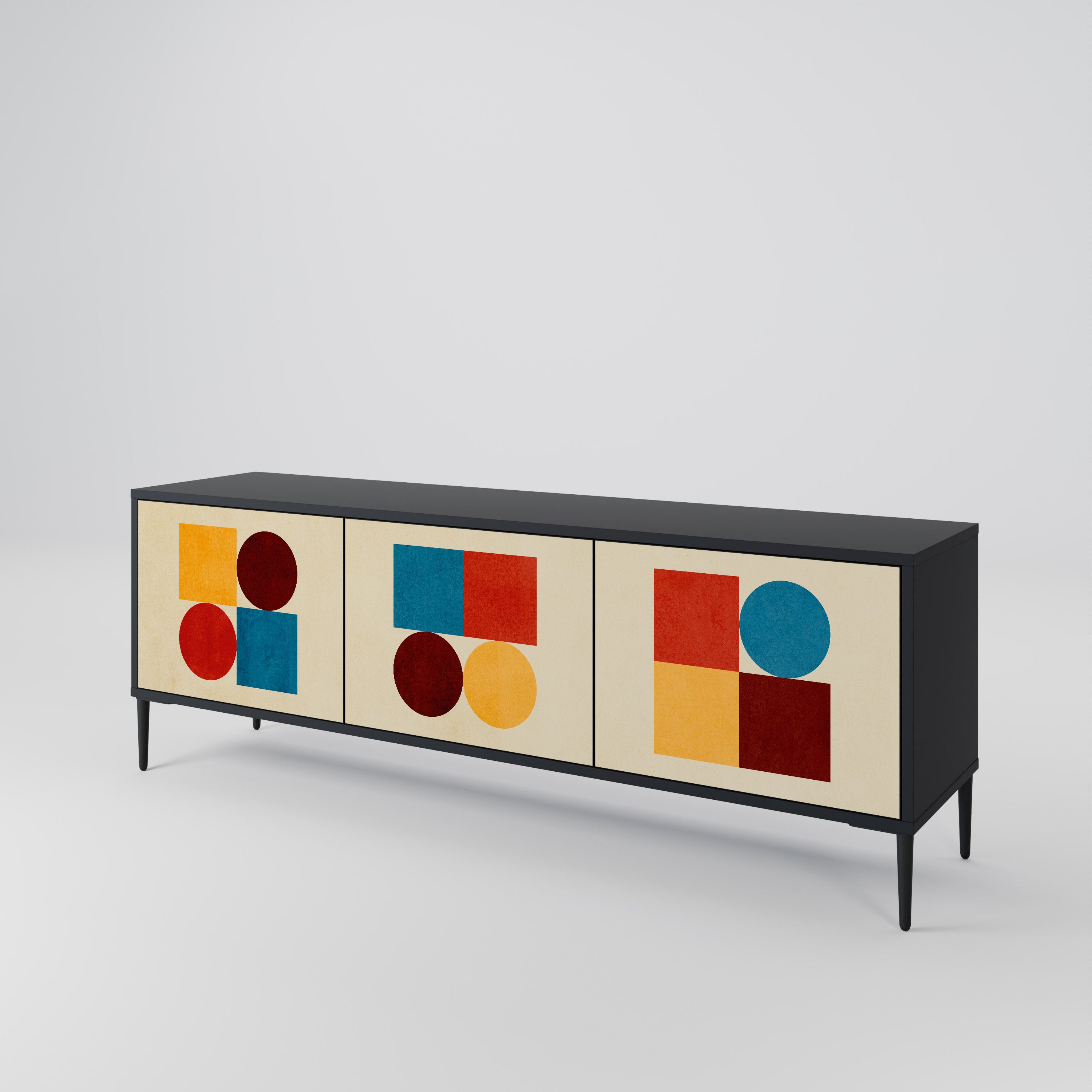 Mueble de TV de 3 puertas GEOMETRIC PUZZLE en acabado negro