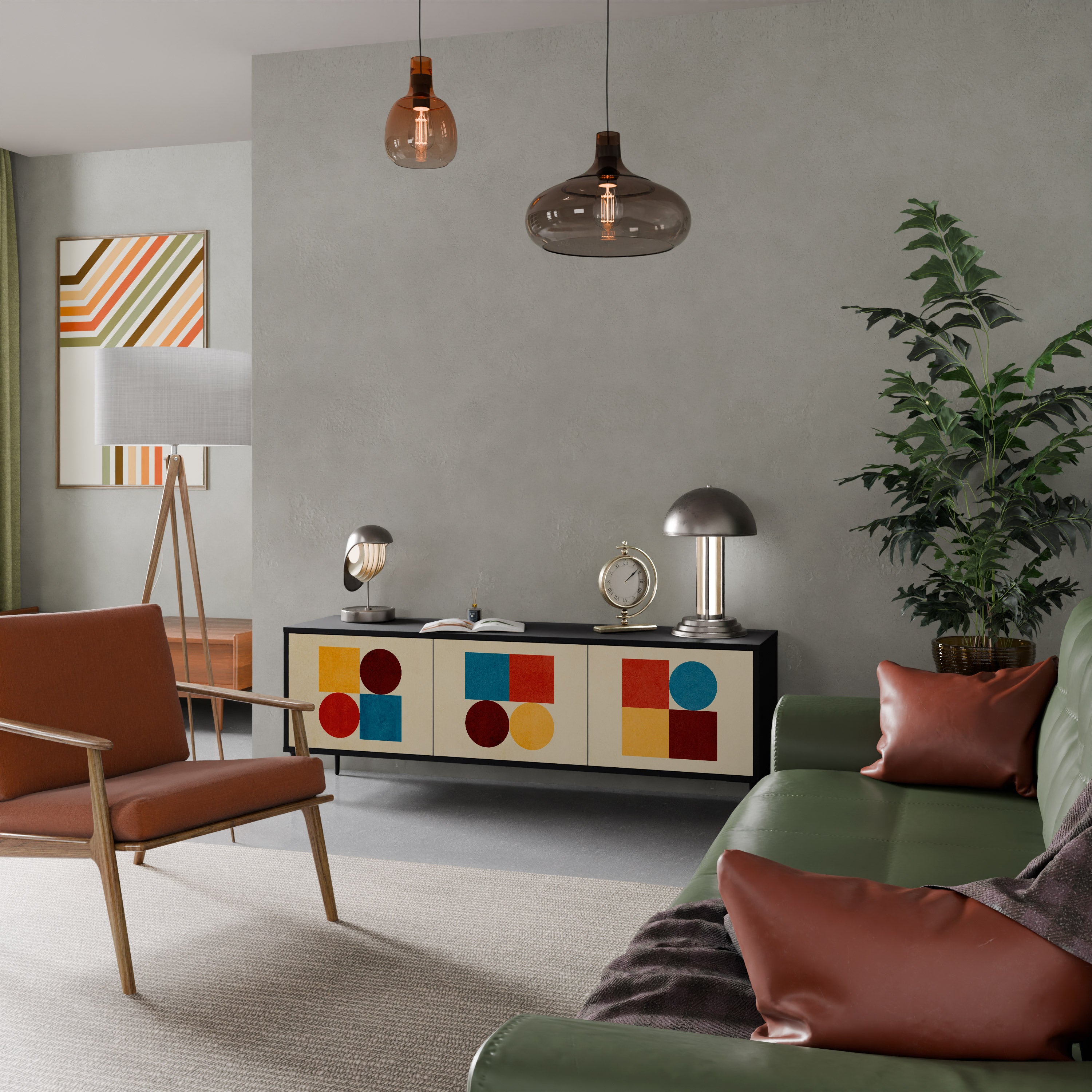 Mueble de TV de 3 puertas GEOMETRIC PUZZLE en acabado negro