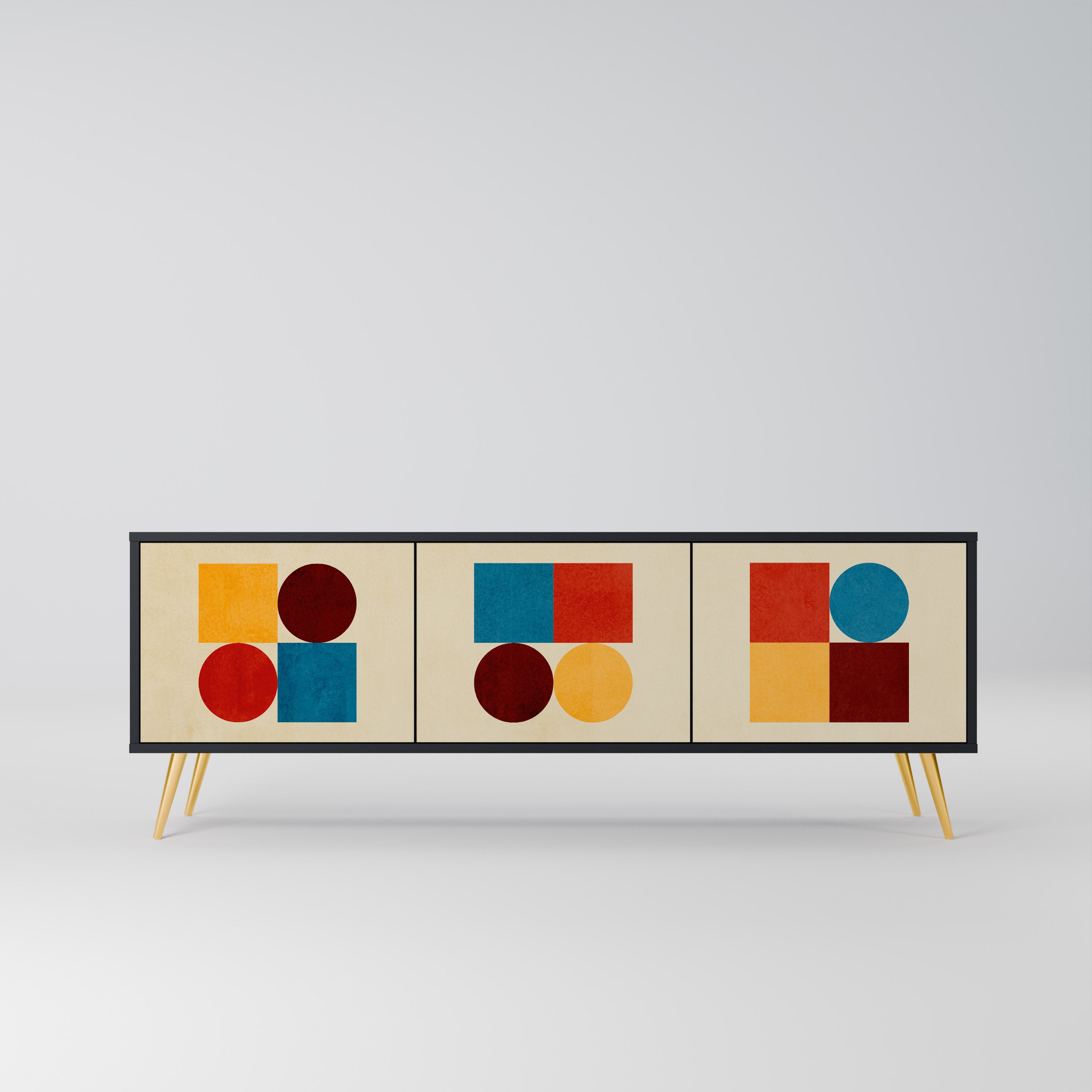 Mueble de TV de 3 puertas GEOMETRIC PUZZLE en acabado negro