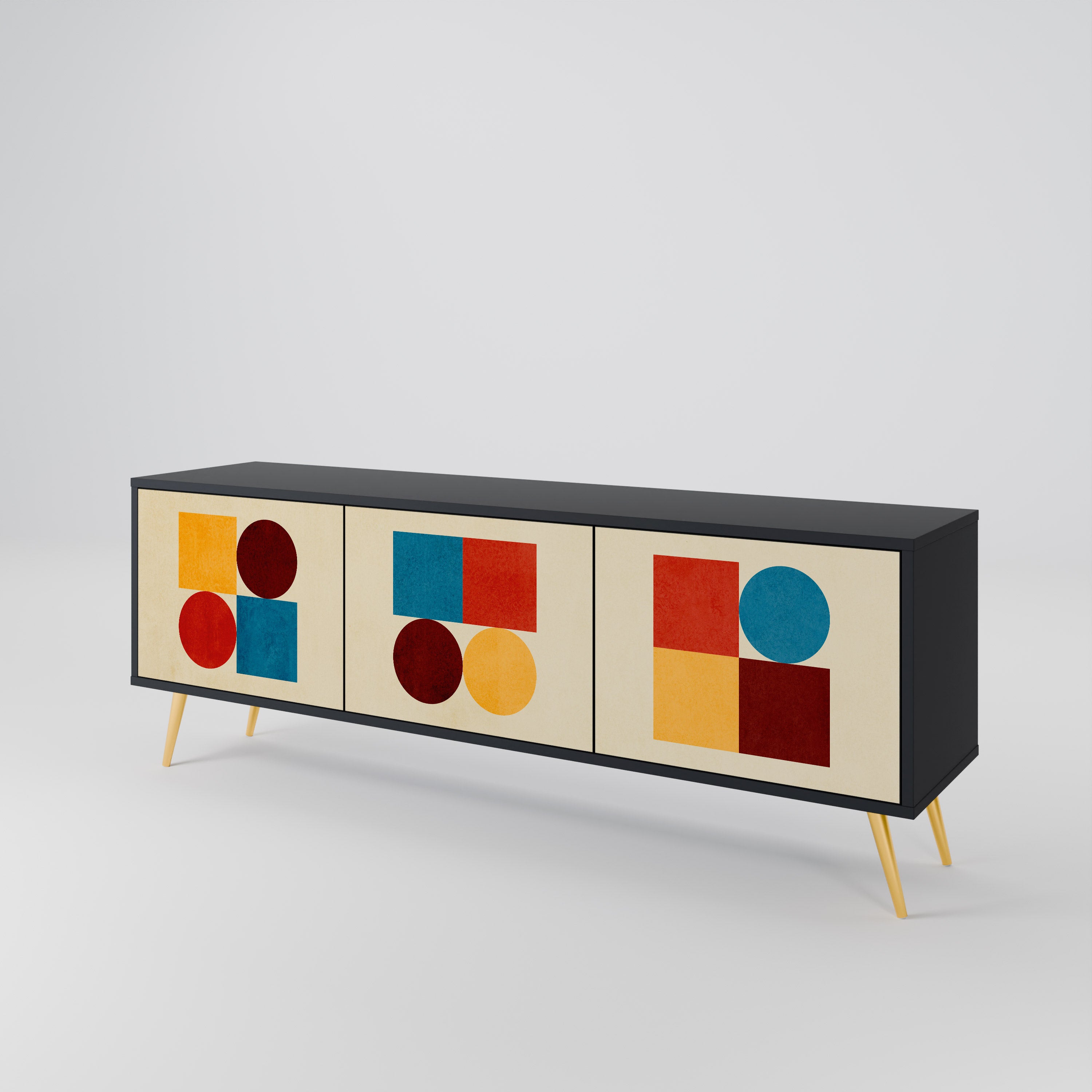 Mueble de TV de 3 puertas GEOMETRIC PUZZLE en acabado negro