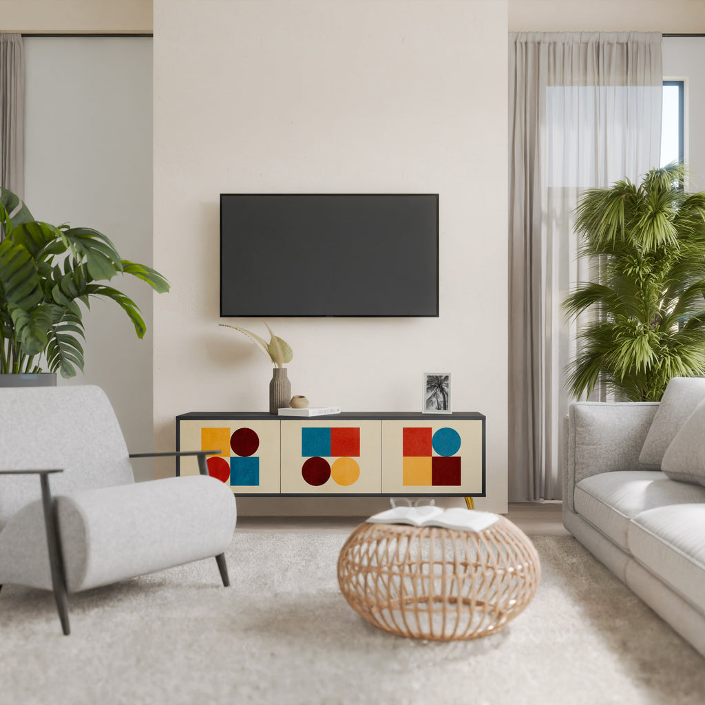 Mueble de TV de 3 puertas GEOMETRIC PUZZLE en acabado negro