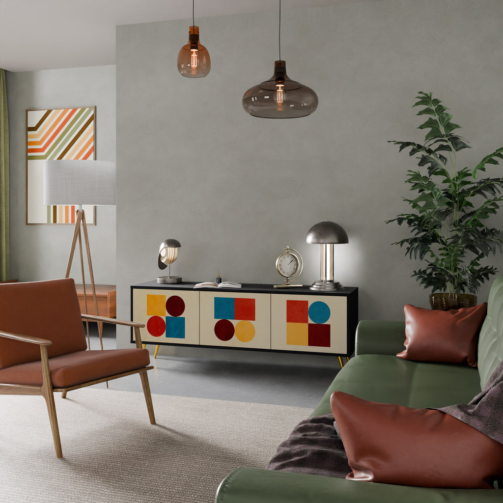 Mueble de TV de 3 puertas GEOMETRIC PUZZLE en acabado negro