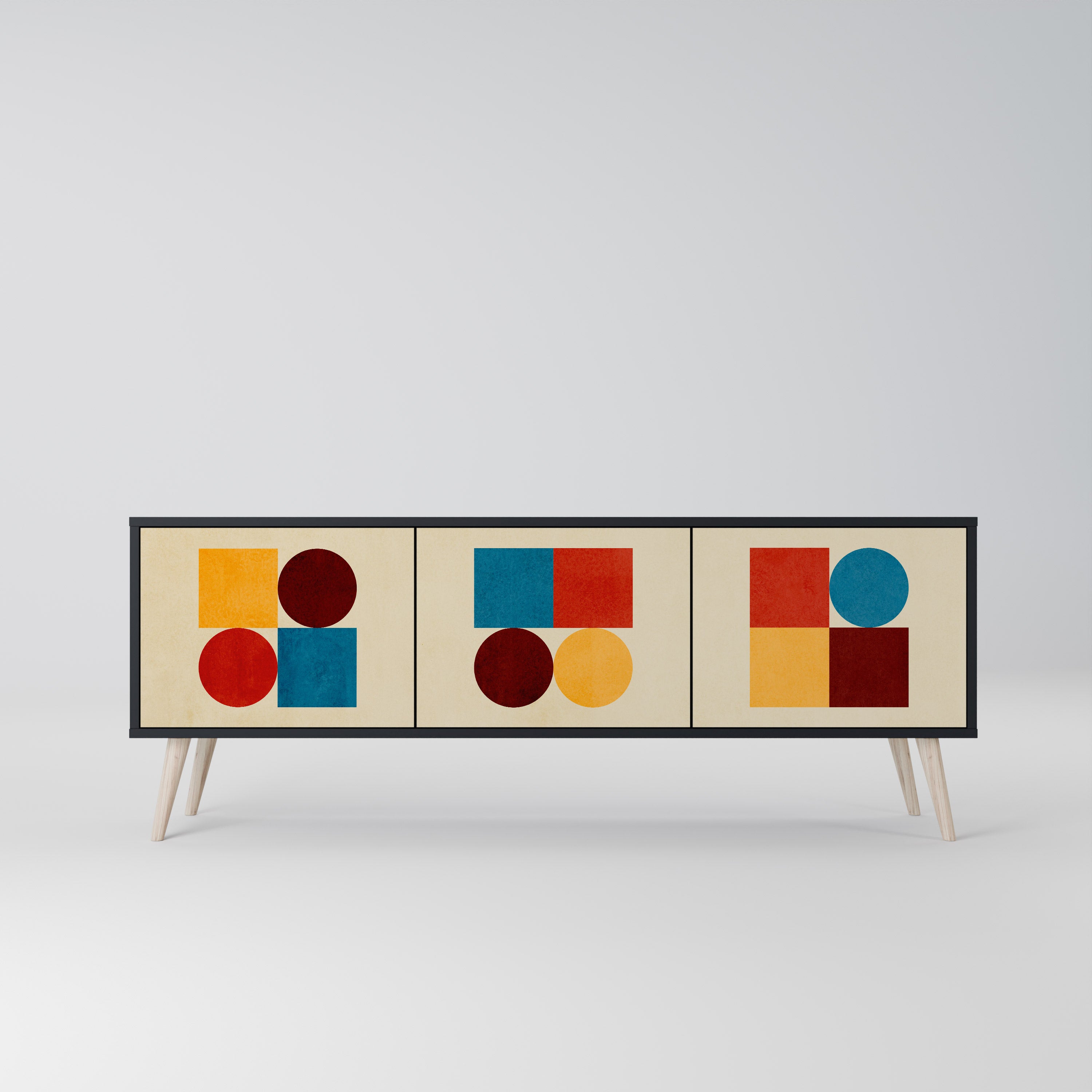Mueble de TV de 3 puertas GEOMETRIC PUZZLE en acabado negro