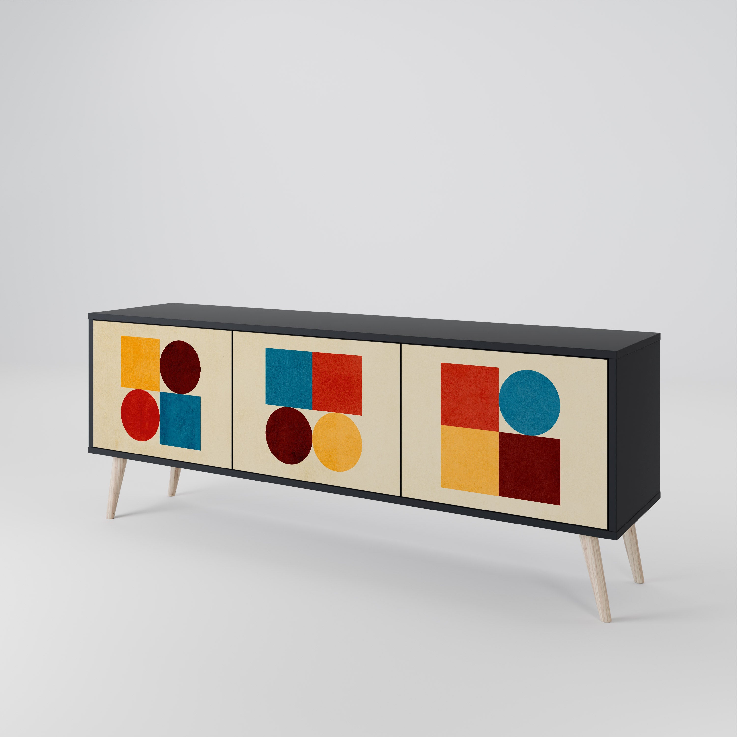 Mueble de TV de 3 puertas GEOMETRIC PUZZLE en acabado negro