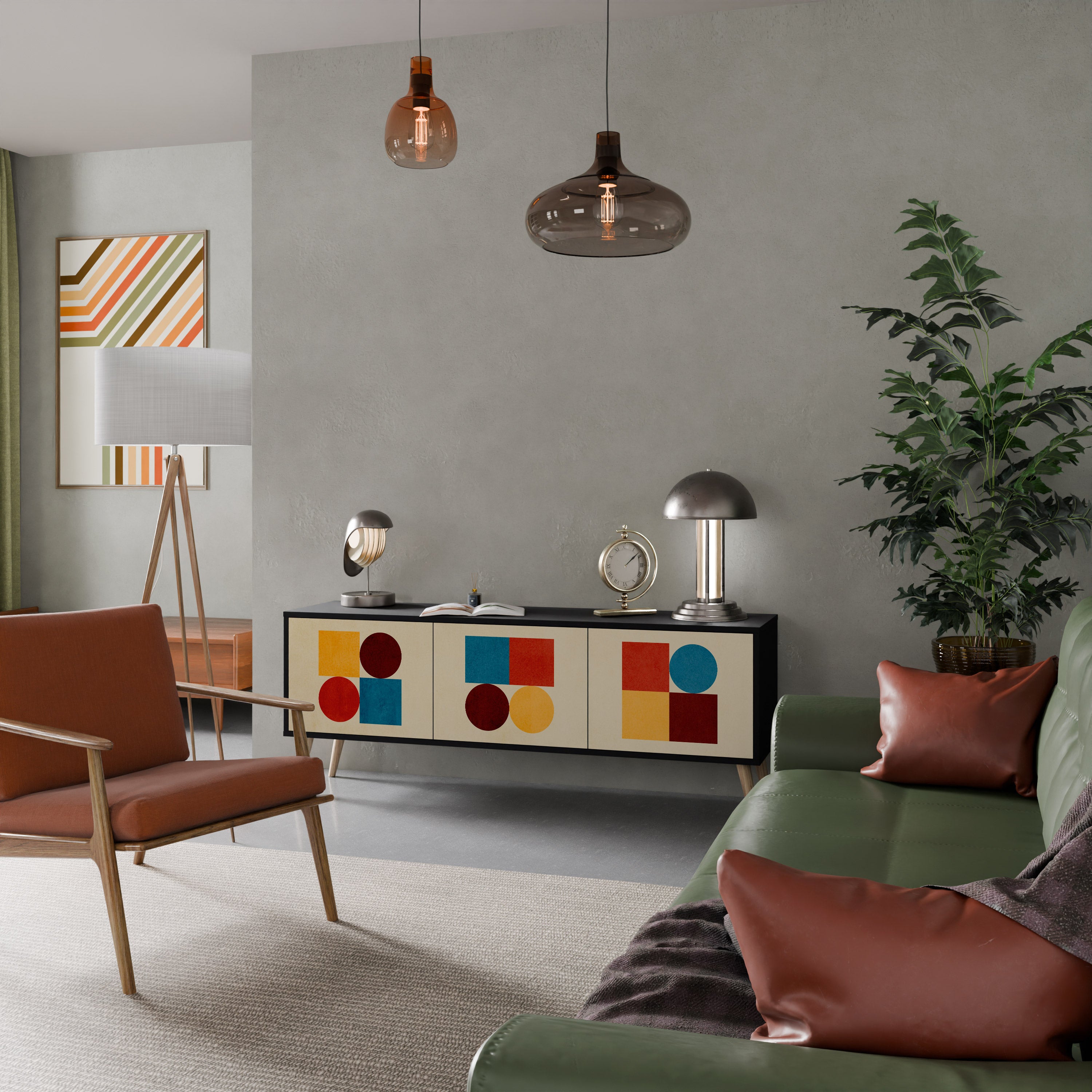 Mueble de TV de 3 puertas GEOMETRIC PUZZLE en acabado negro