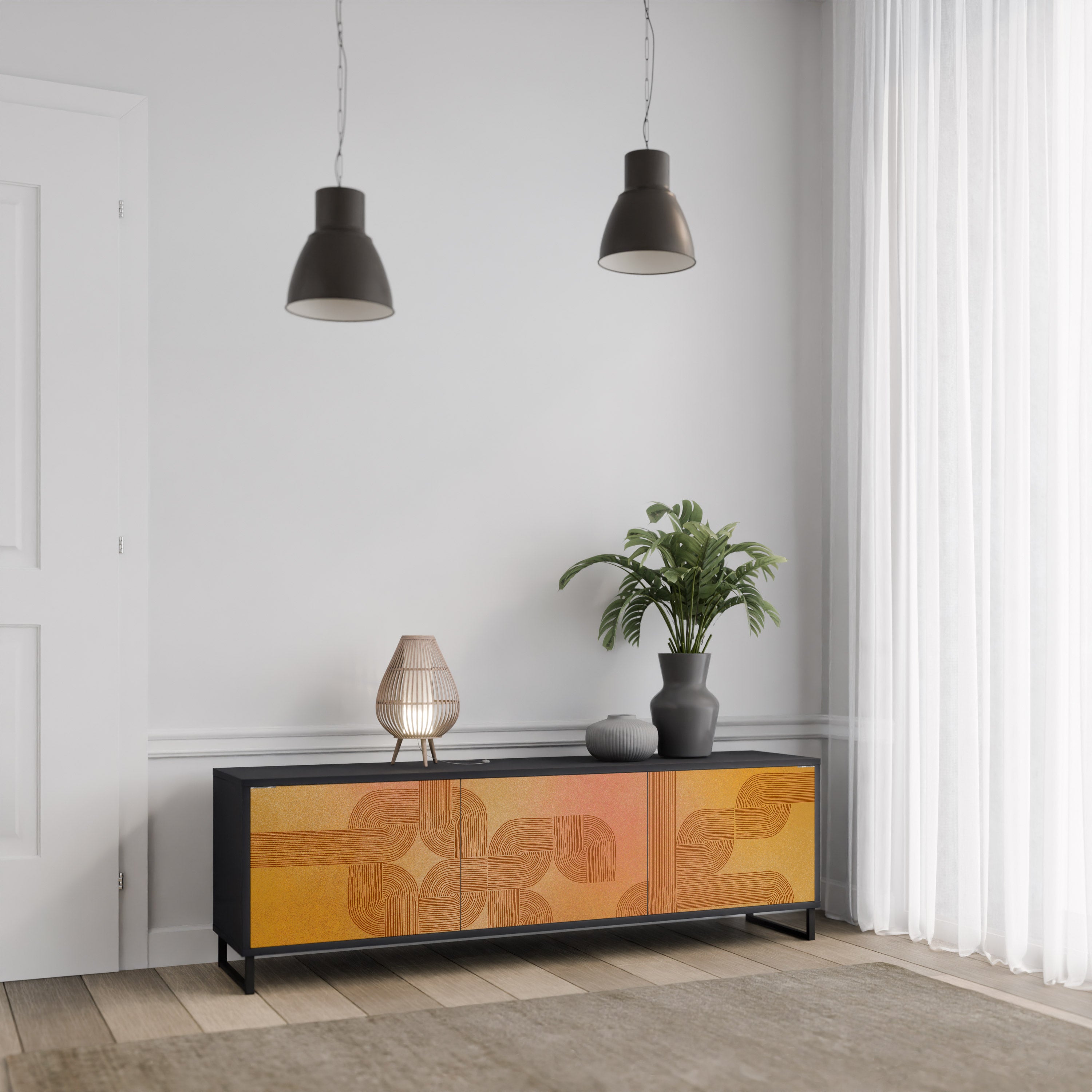 FORTALECIENDO LA RELACIÓN Mueble de TV de 3 puertas en acabado negro