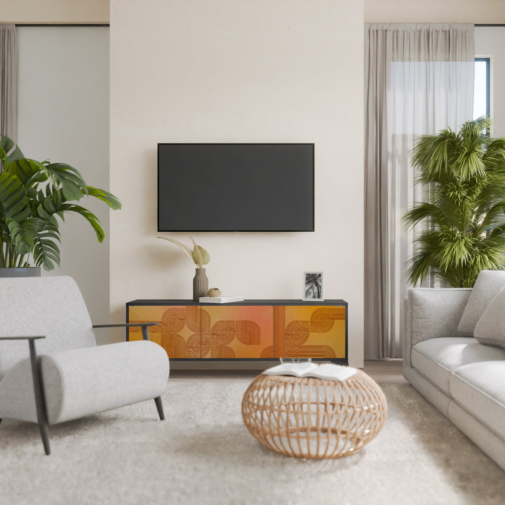 FORTALECIENDO LA RELACIÓN Mueble de TV de 3 puertas en acabado negro