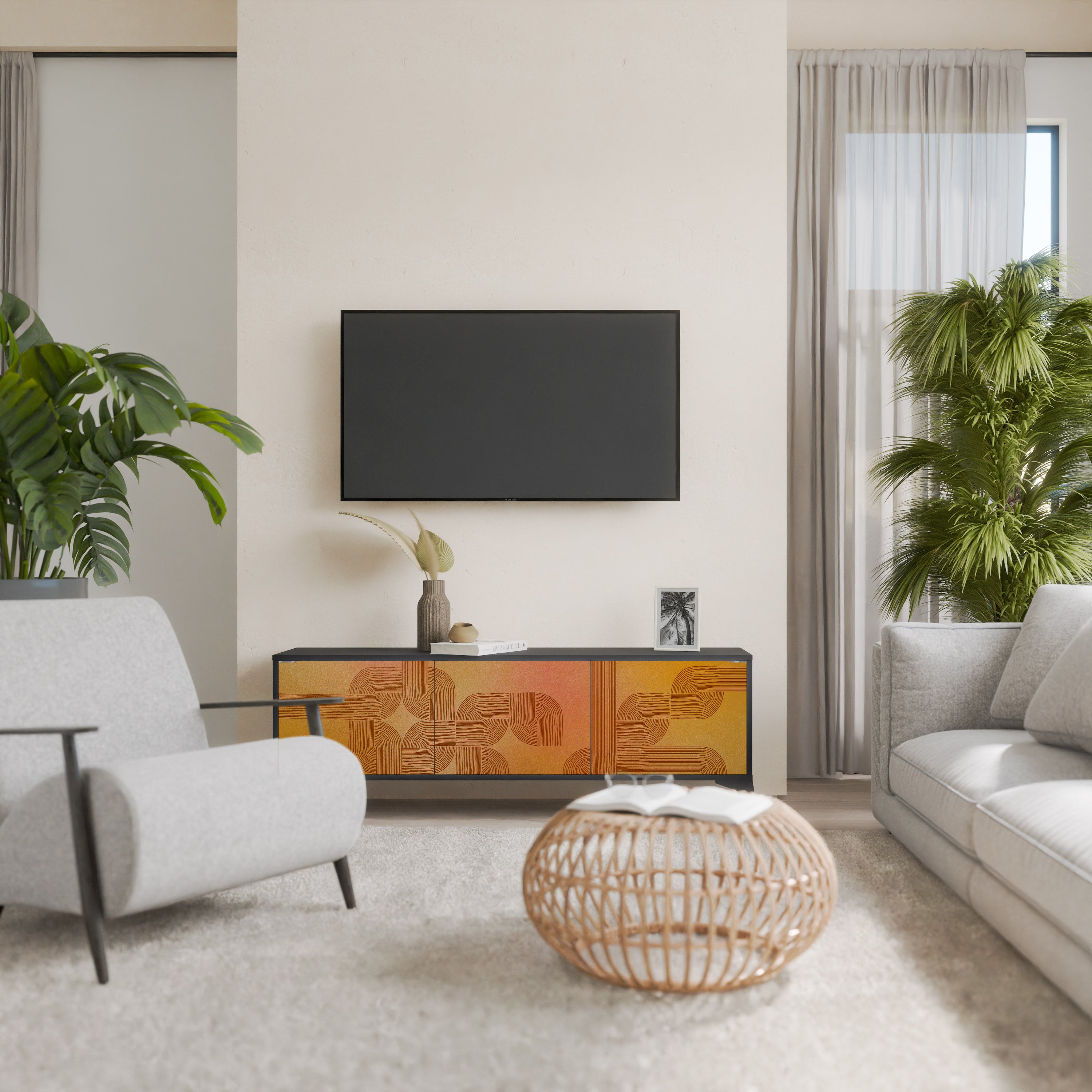 FORTALECIENDO LA RELACIÓN Mueble de TV de 3 puertas en acabado negro