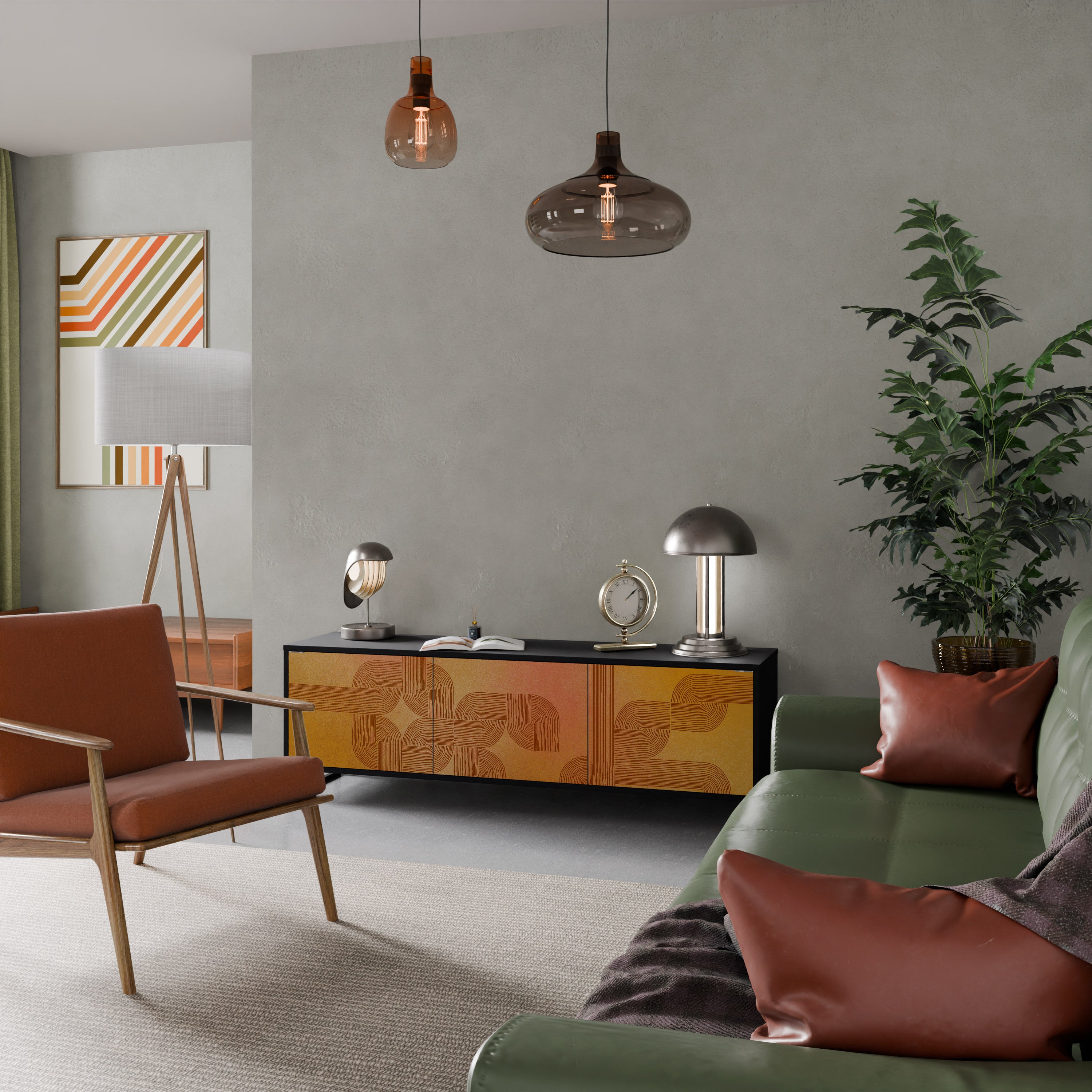 FORTALECIENDO LA RELACIÓN Mueble de TV de 3 puertas en acabado negro