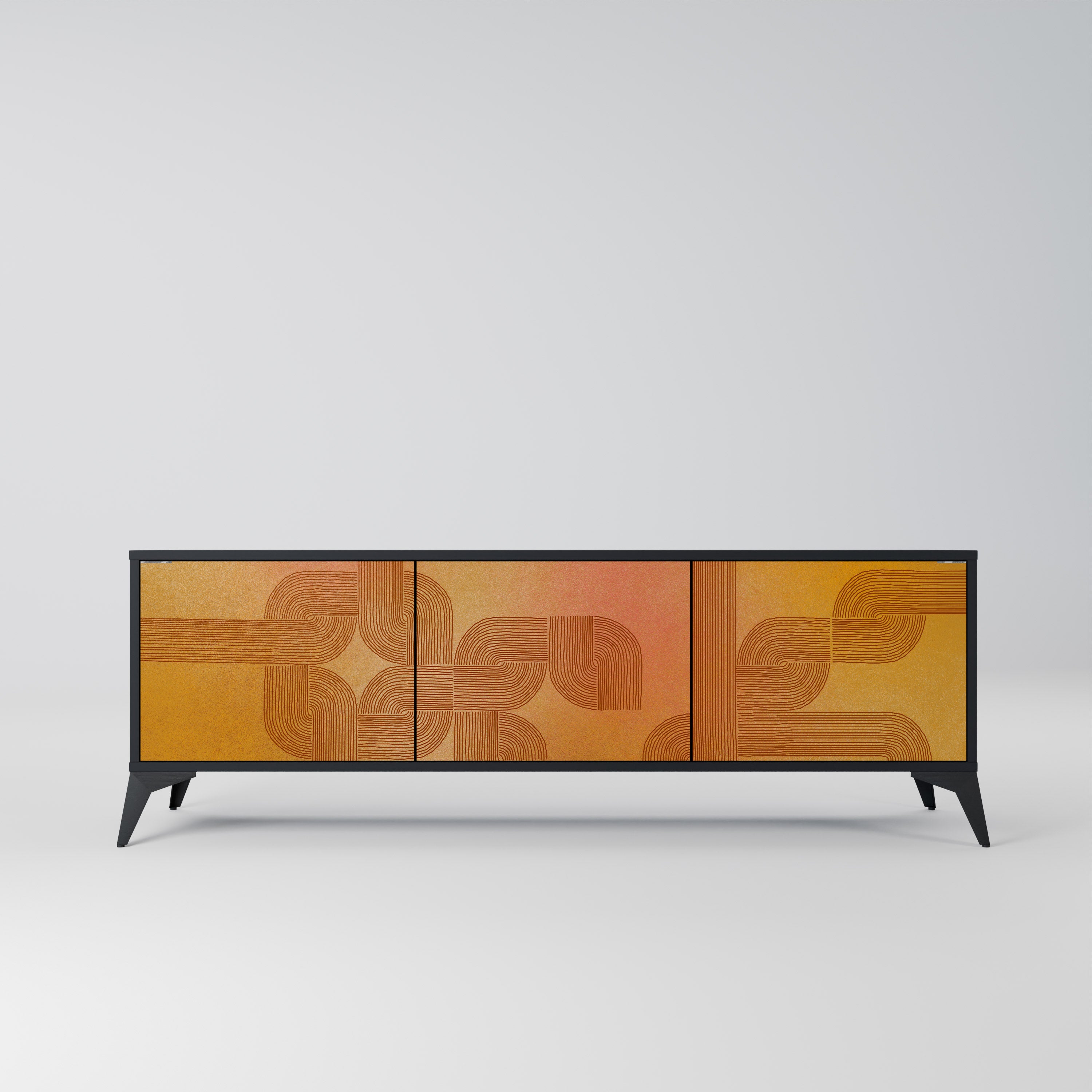 FORTALECIENDO LA RELACIÓN Mueble de TV de 3 puertas en acabado negro