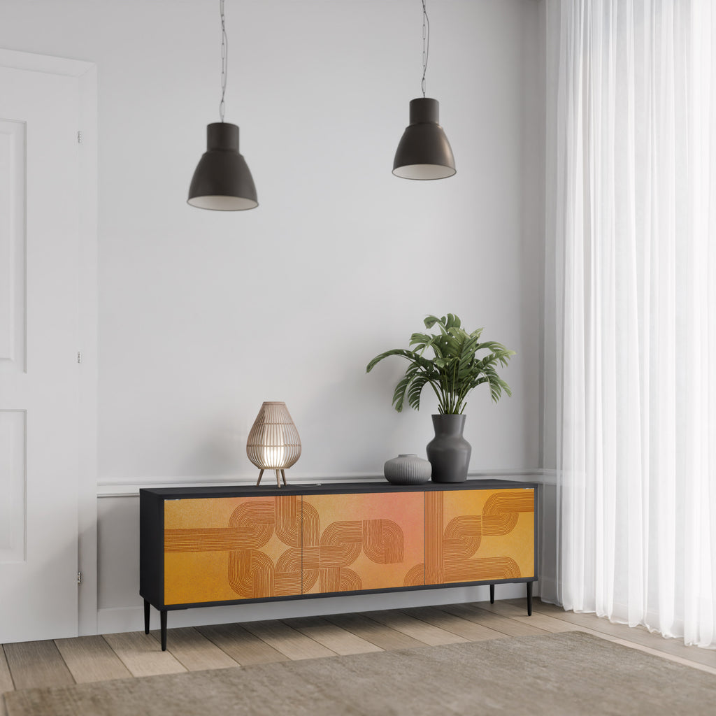 FORTALECIENDO LA RELACIÓN Mueble de TV de 3 puertas en acabado negro