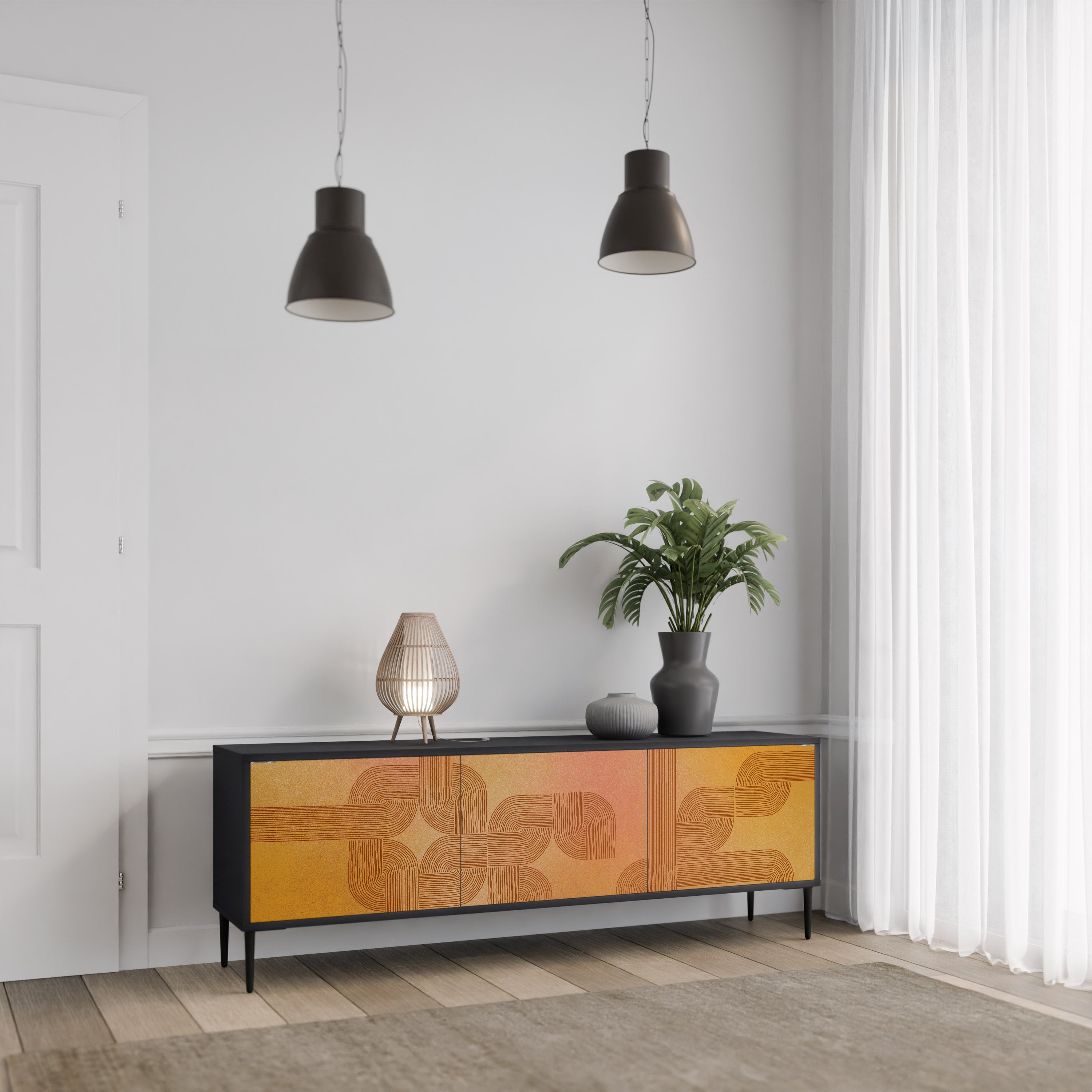 FORTALECIENDO LA RELACIÓN Mueble de TV de 3 puertas en acabado negro