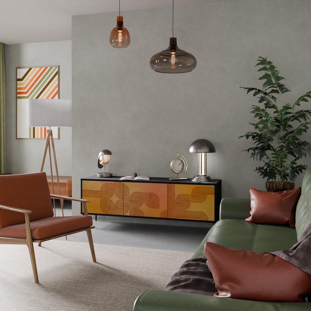 FORTALECIENDO LA RELACIÓN Mueble de TV de 3 puertas en acabado negro