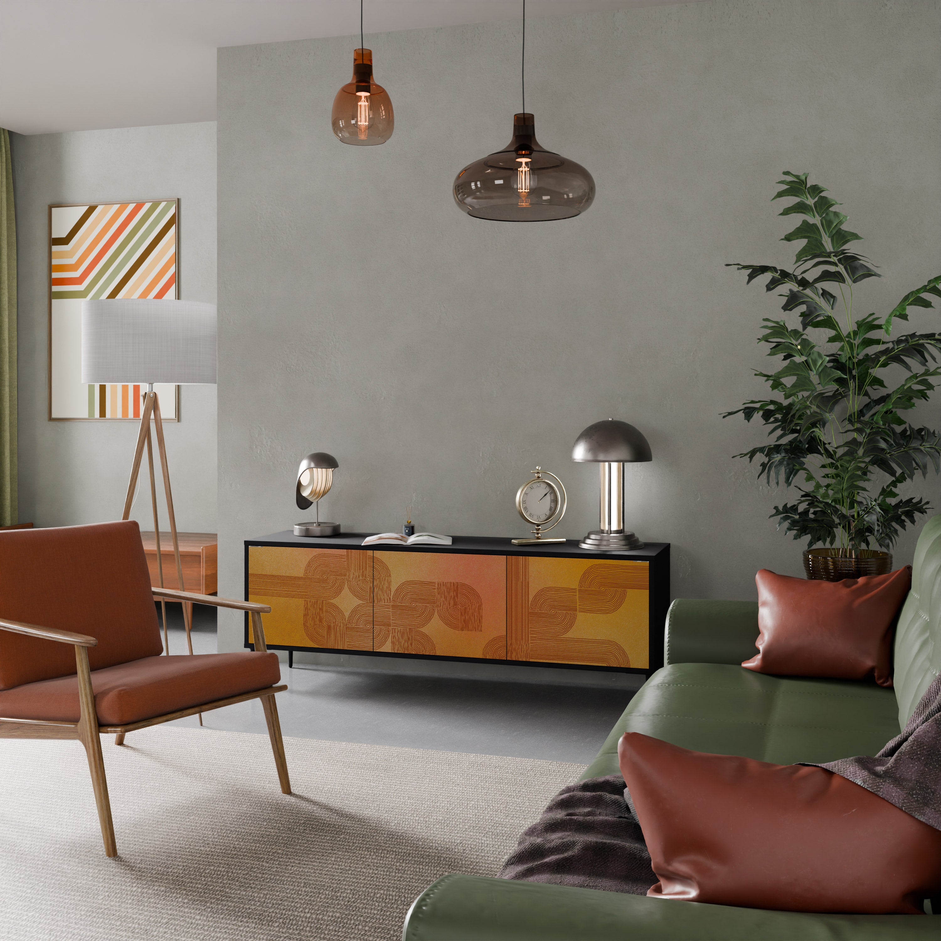 FORTALECIENDO LA RELACIÓN Mueble de TV de 3 puertas en acabado negro